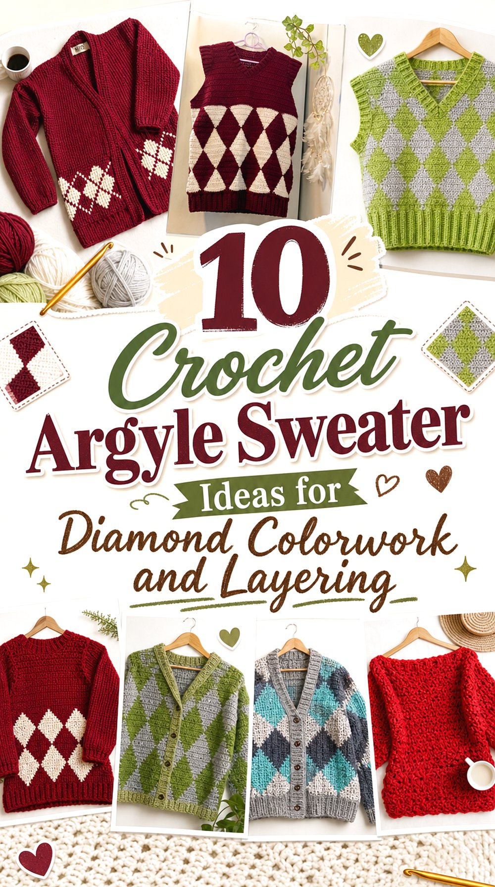 Crochet Argyle Sweater Ideas for Diamond Colorwork and Layering