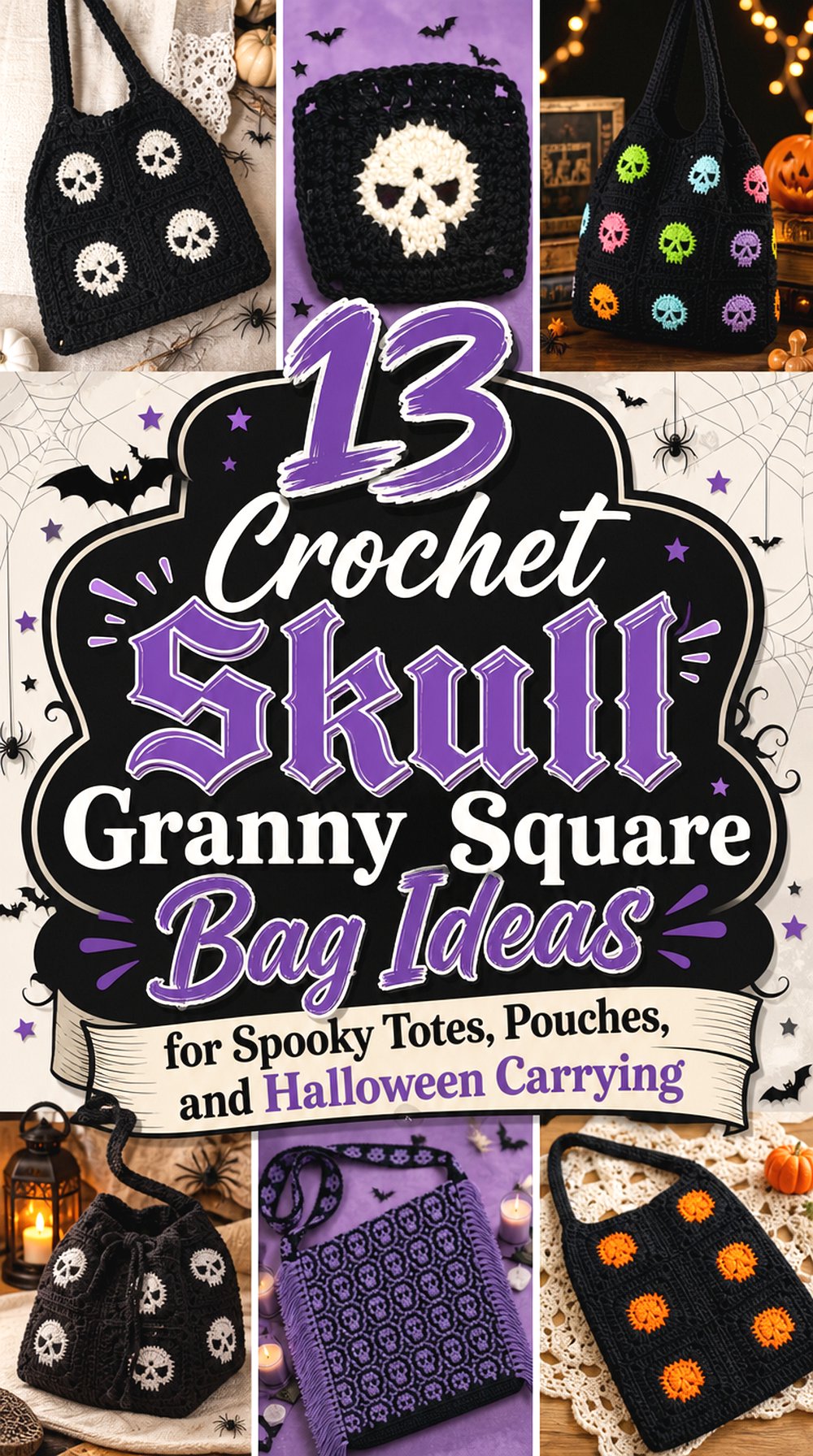 Crochet Skull Granny Square Bag Ideas for Spooky Totes Pouches and Halloween Carrying