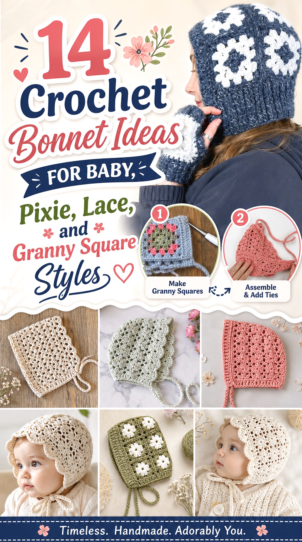 Crochet Bonnet Ideas for Baby, Pixie, Lace, and Granny Square Styles