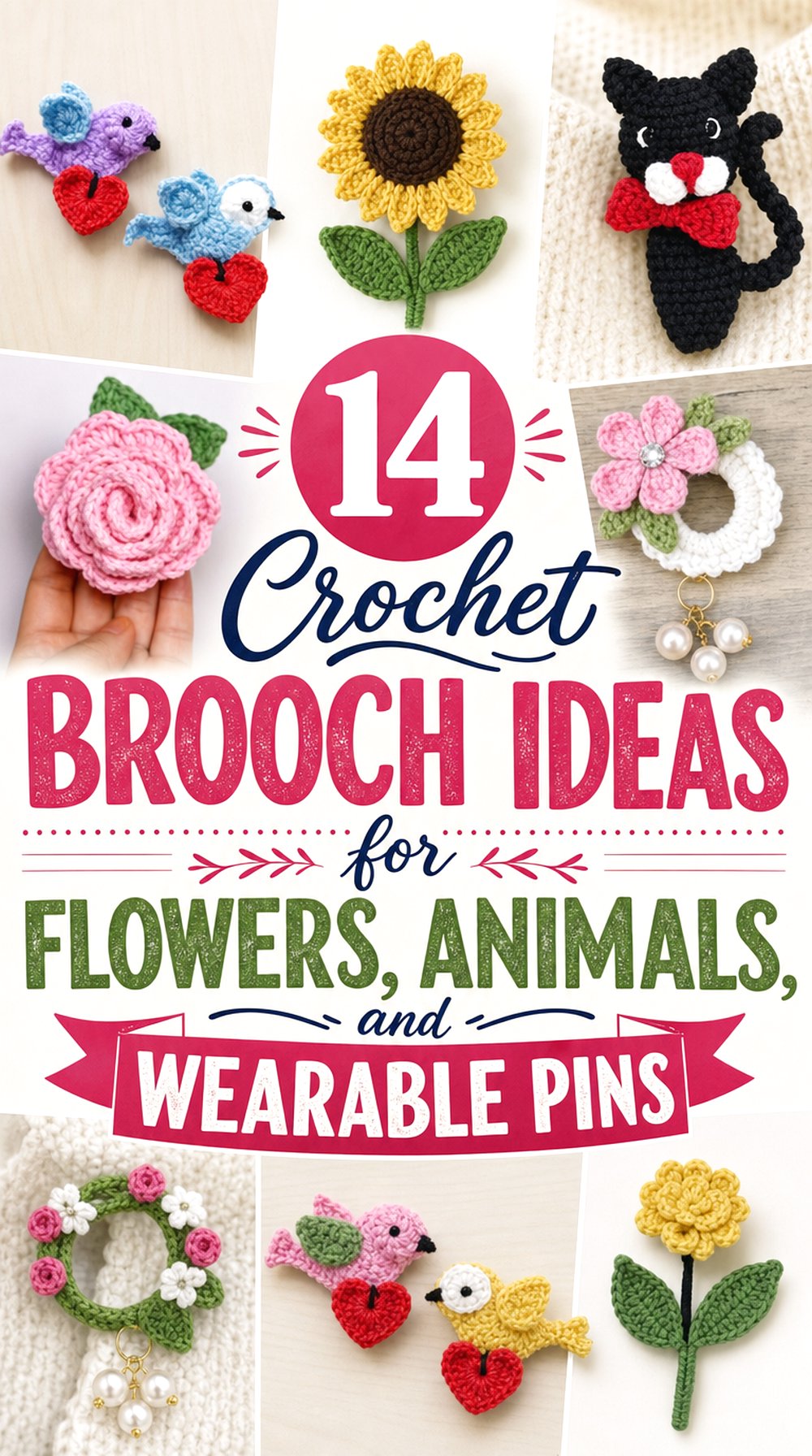 Crochet Brooch Ideas for Flowers Animals and Wearable Pins