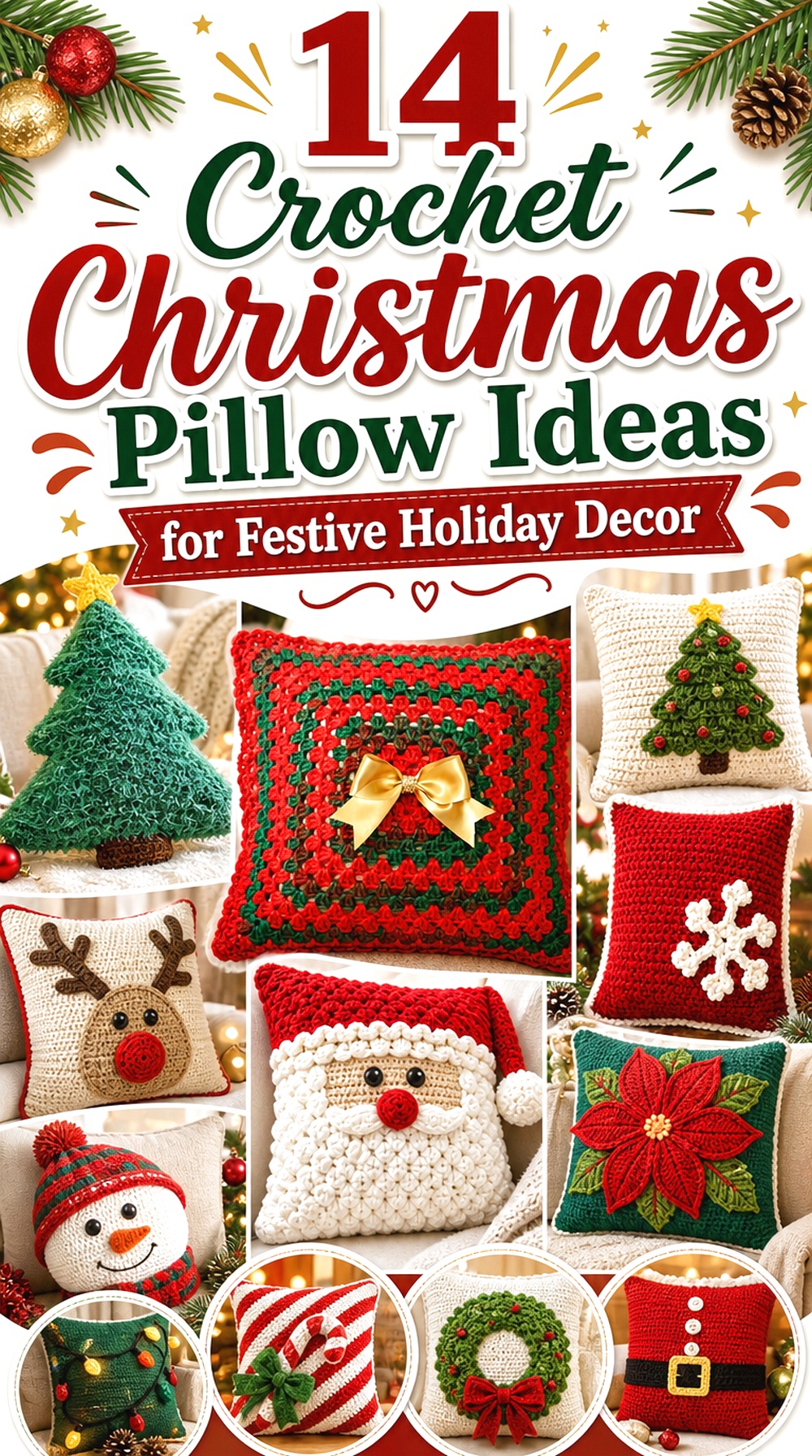 Crochet Christmas Pillow Ideas for Festive Holiday Decor