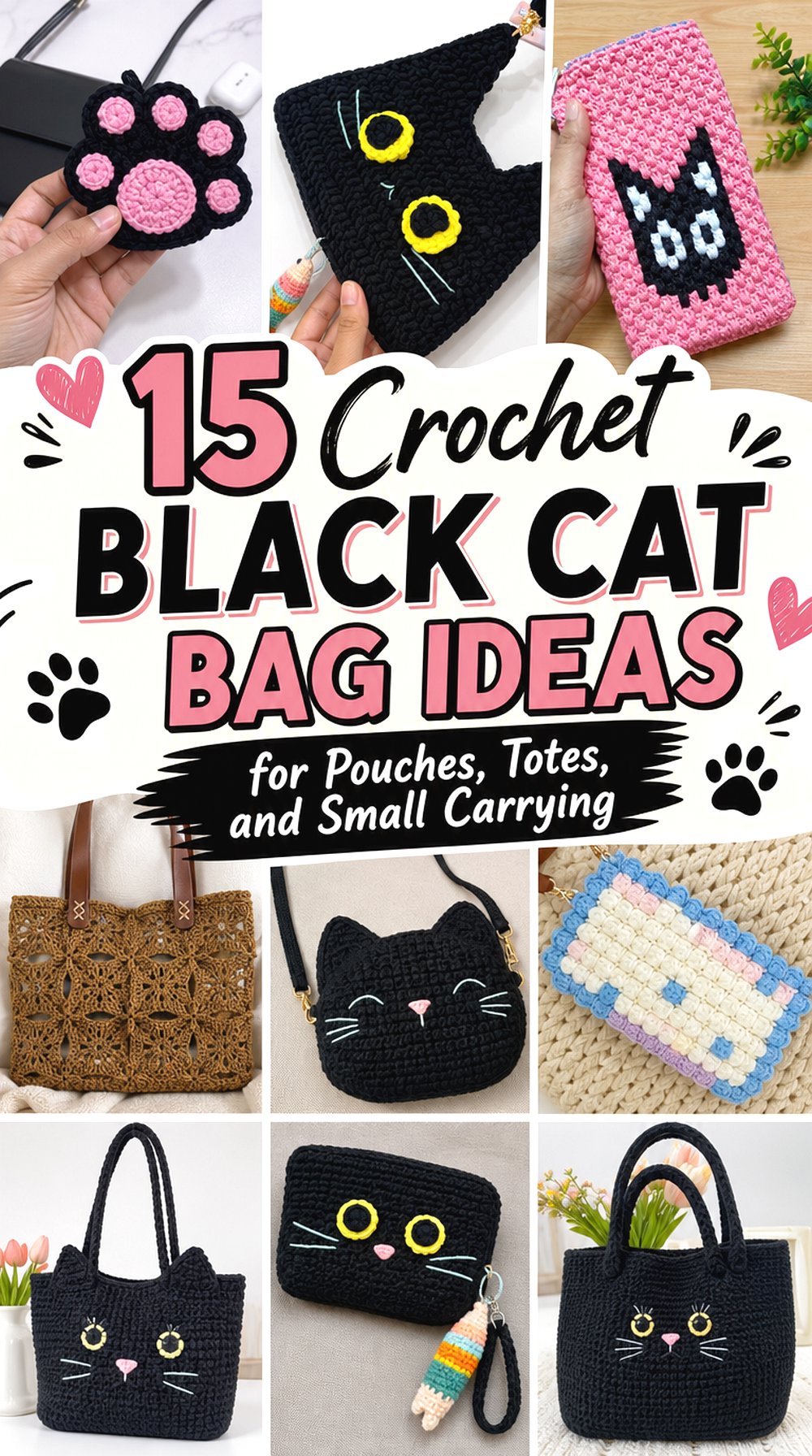 Crochet Black Cat Bag Ideas for Pouches Totes and Small Carrying