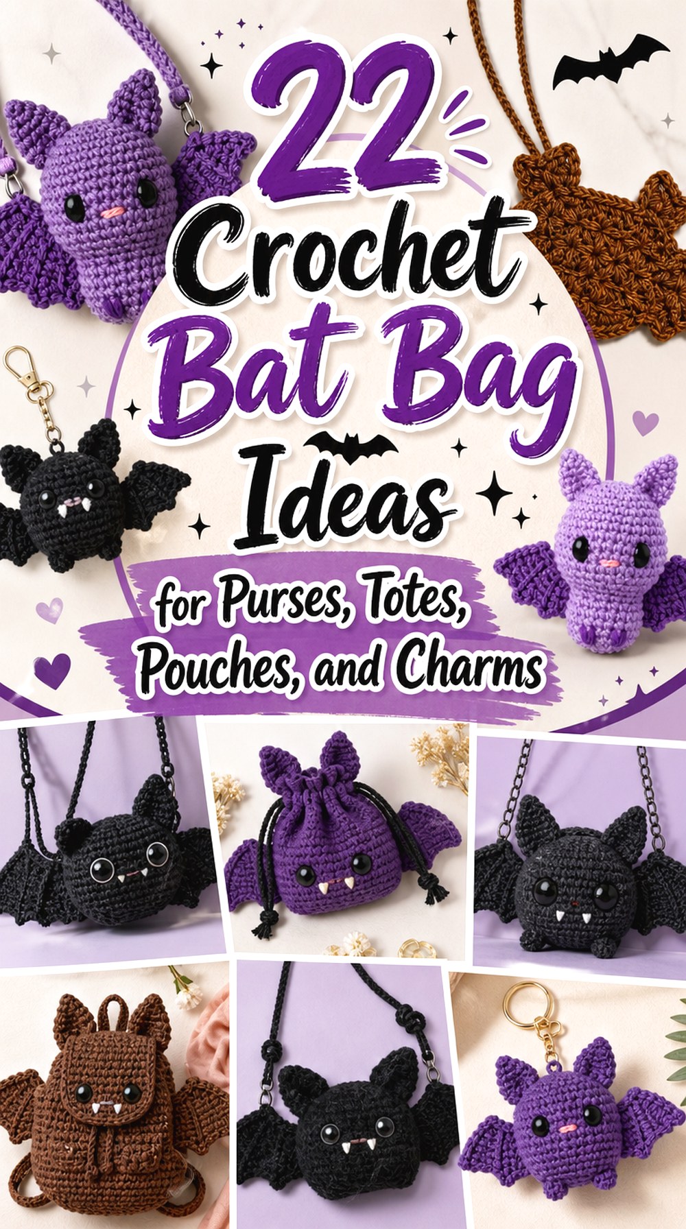 Crochet Bat Bag Ideas for Purses, Totes, Pouches, and Charms
