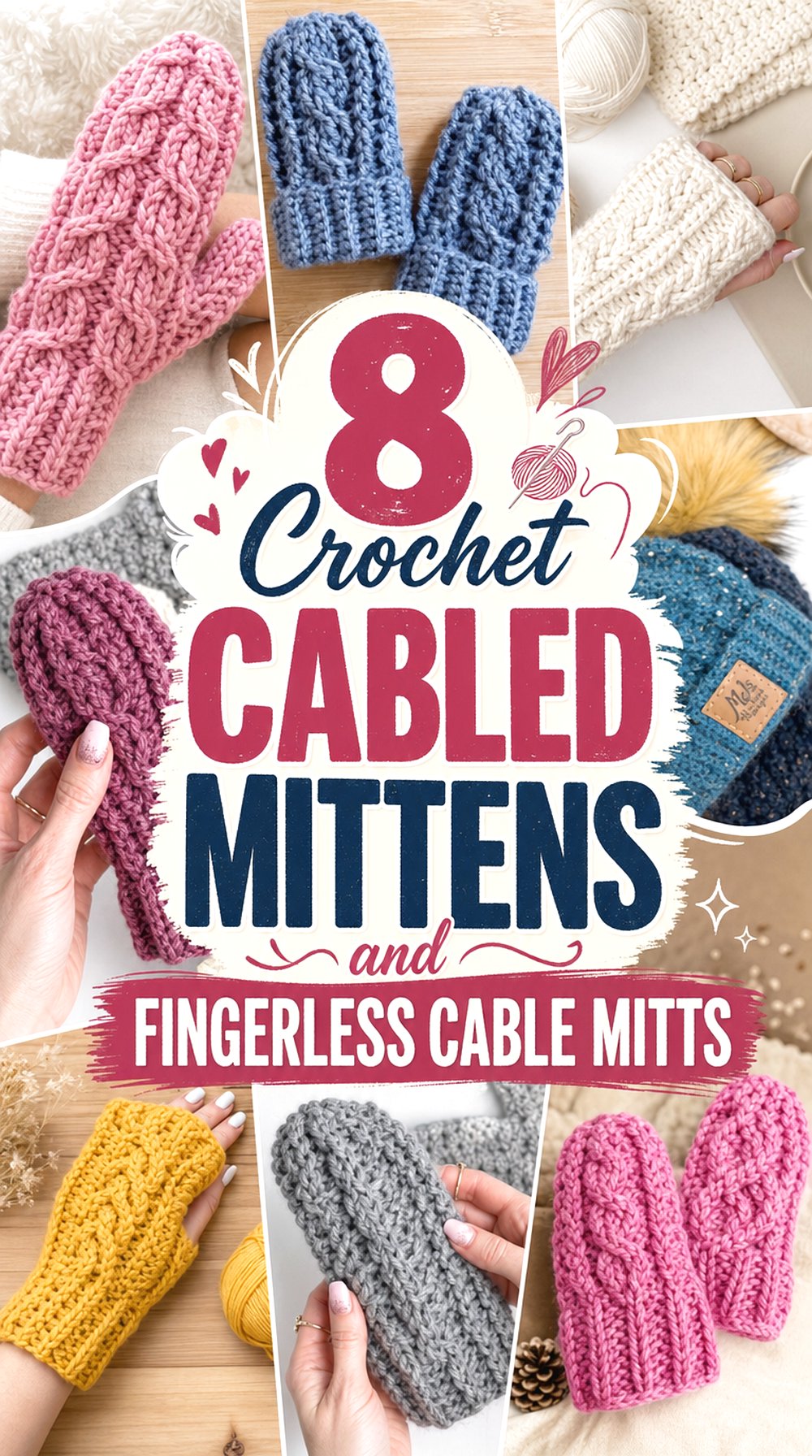 Crochet Cabled Mittens and Fingerless Cable Mitts