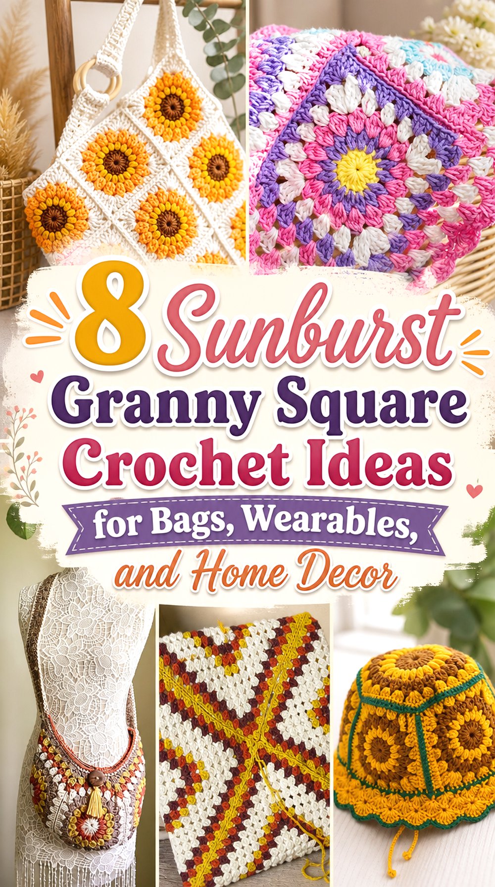 8 Sunburst Granny Square Crochet Ideas for Bags, Wearables, and Home Decor