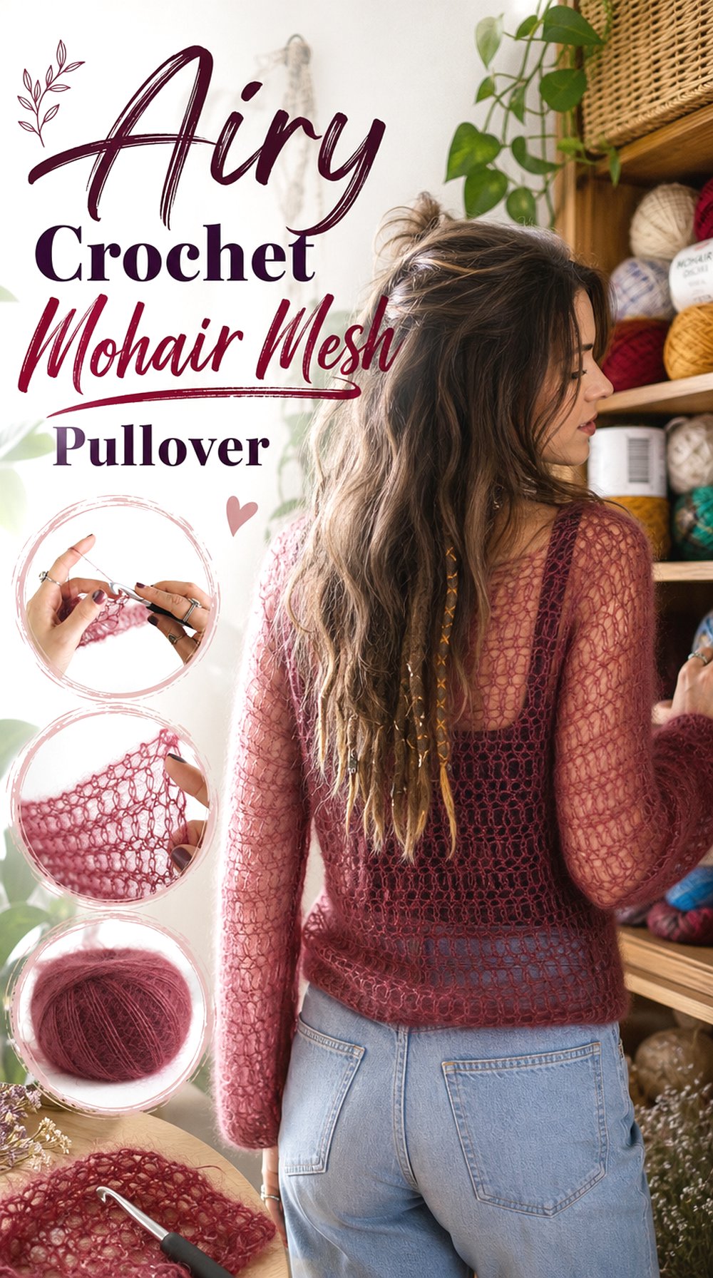 Airy Crochet Mohair Mesh Pullover