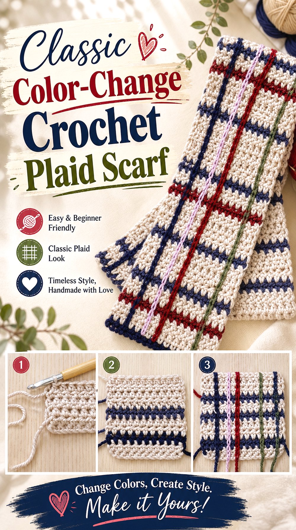 Classic Color Change Crochet Plaid Scarf