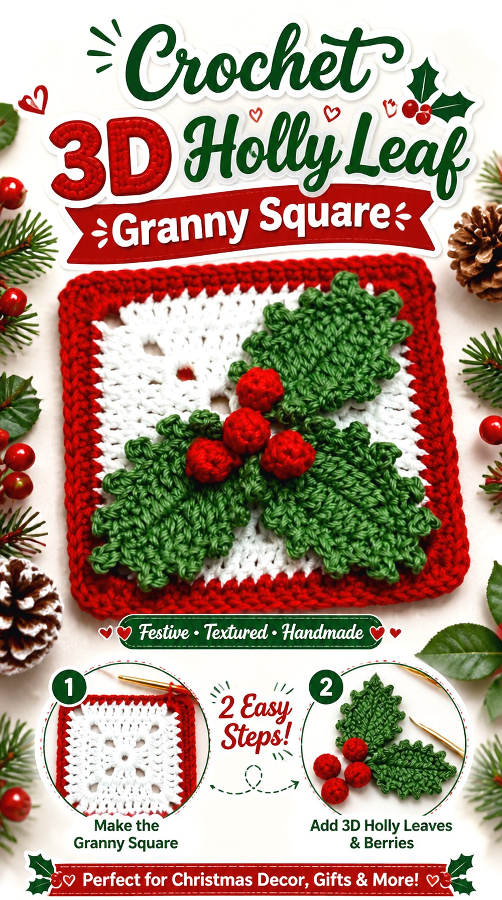 Crochet D Holly Leaf Granny Square