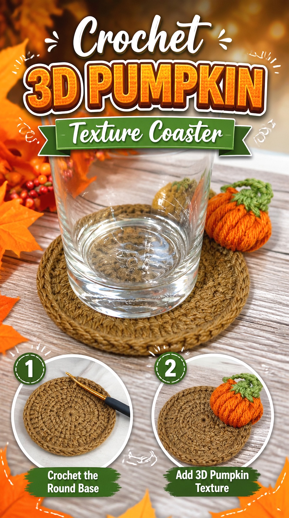 Crochet D Pumpkin Texture Coaster