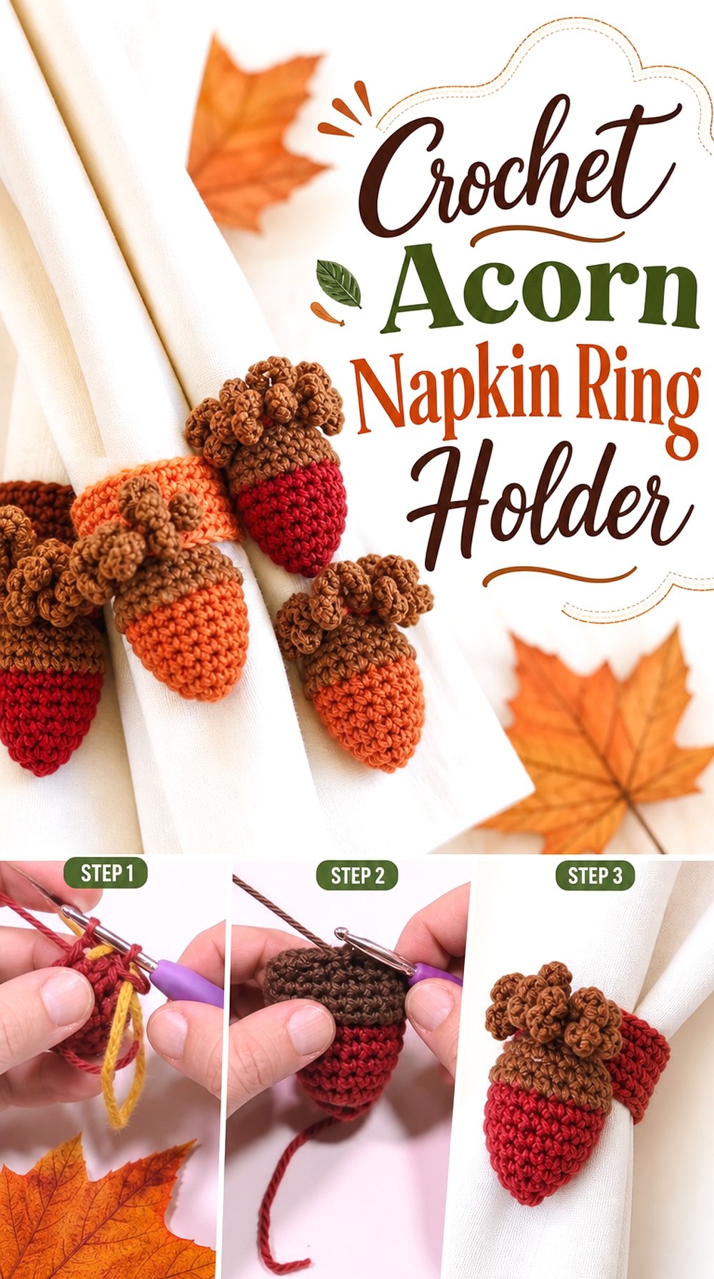 Crochet Acorn Napkin Ring Holder