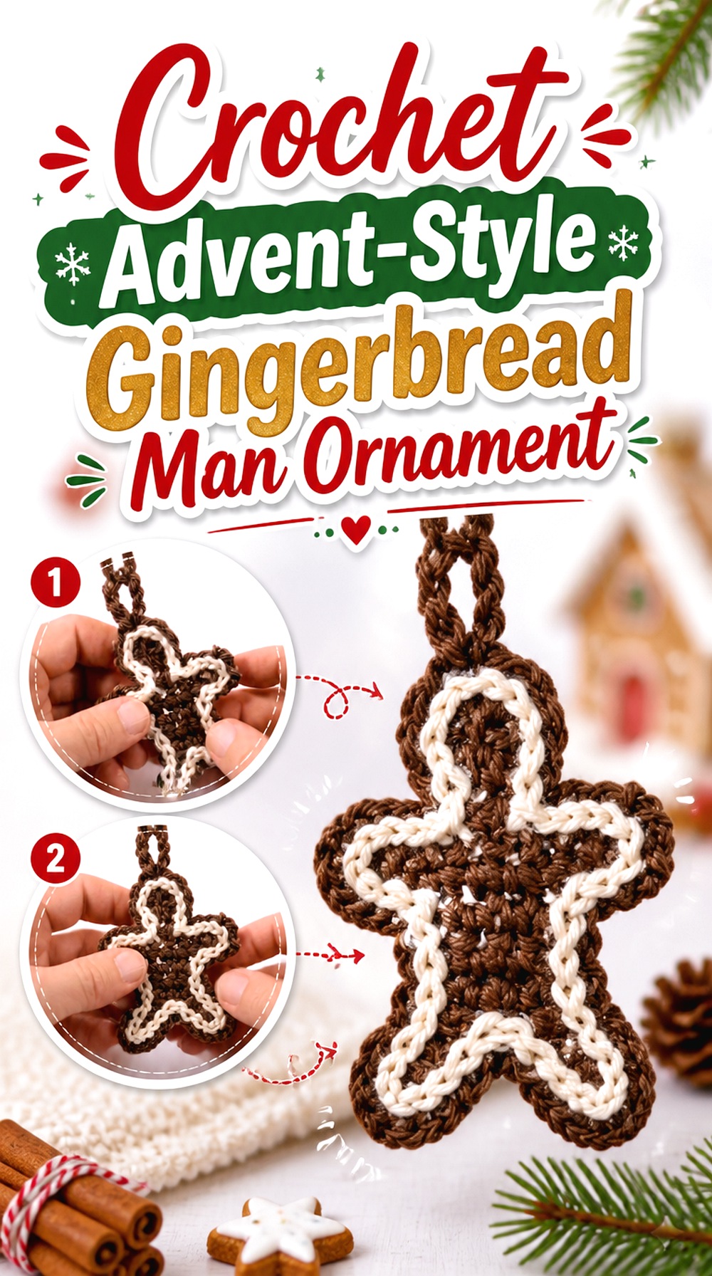 Crochet Advent Style Gingerbread Man Ornament