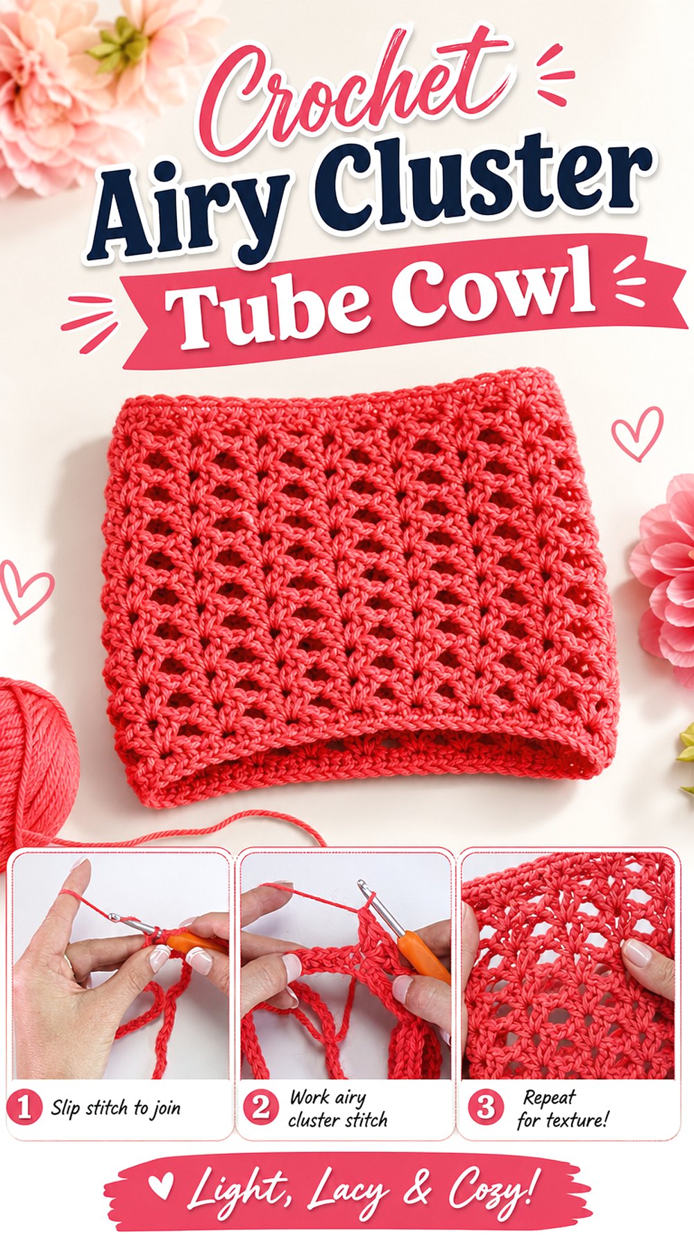 Crochet Airy Cluster Tube Cowl