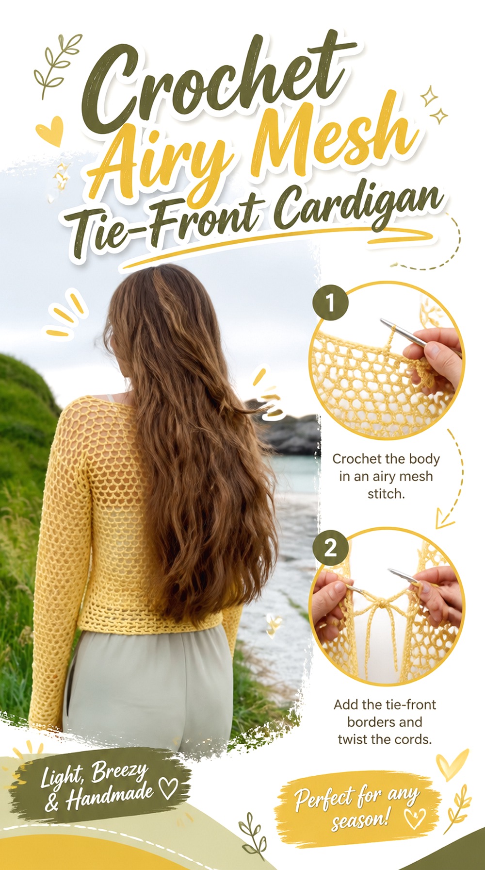 Crochet Airy Mesh Tie Front Cardigan
