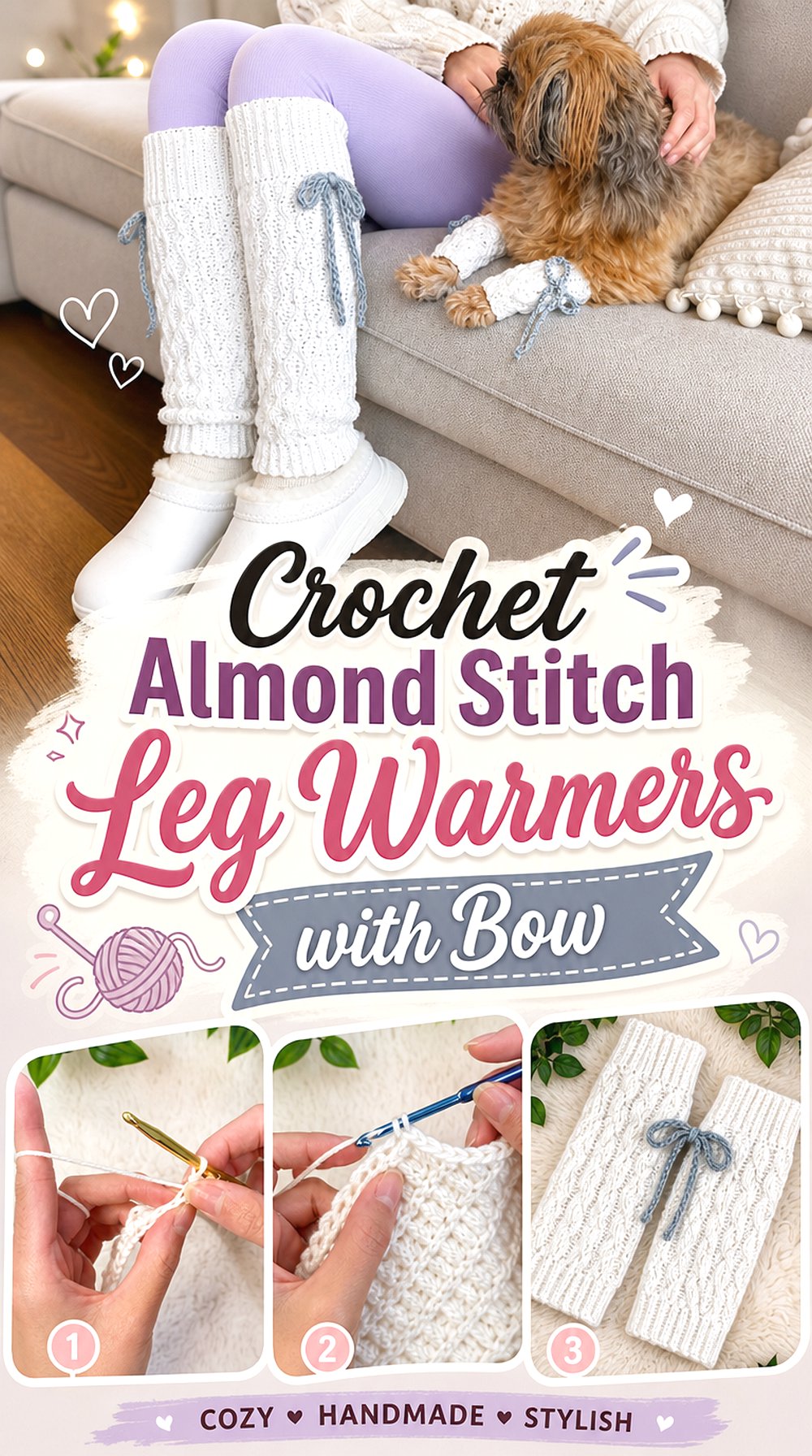 Crochet Almond Stitch Leg Warmers with Bow