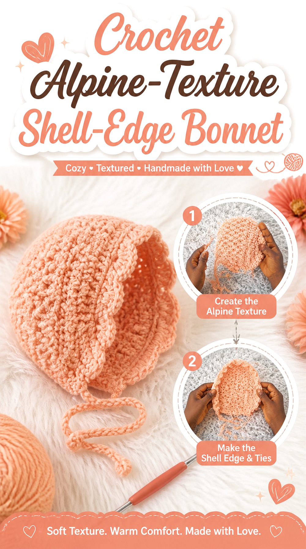 Crochet Alpine Texture Shell Edge Bonnet