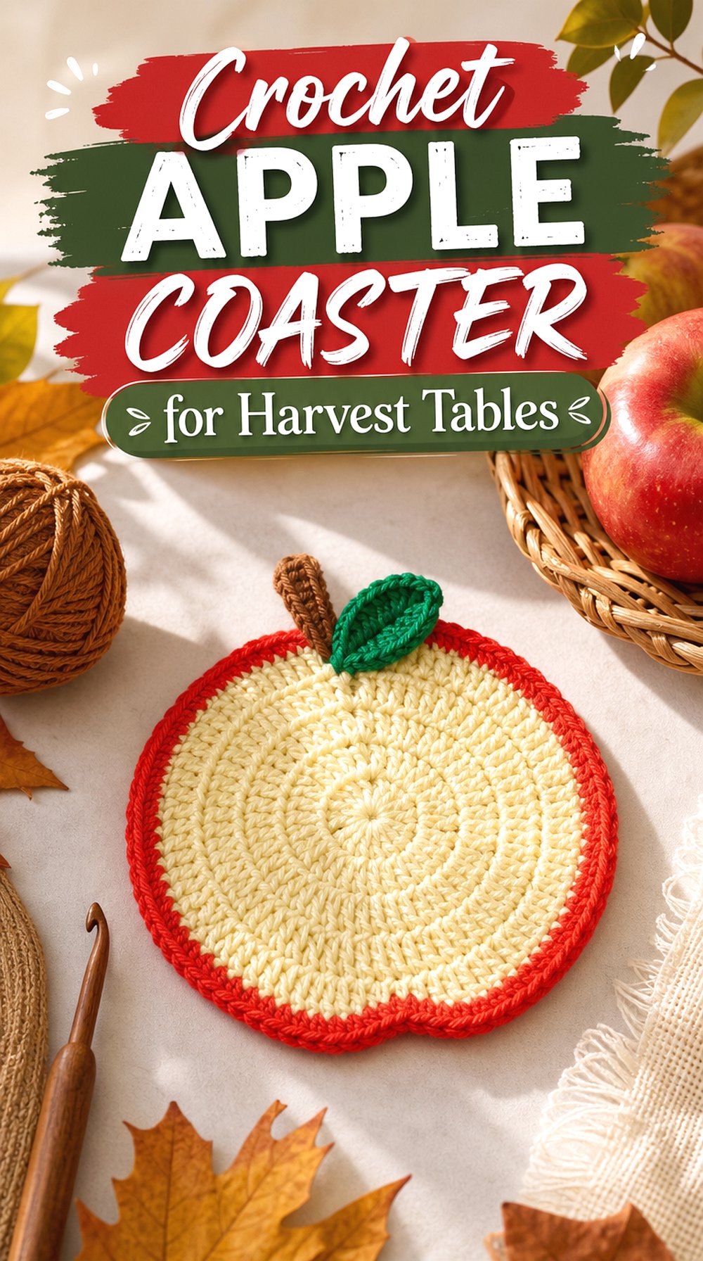 Crochet Apple Coaster for Harvest Tables