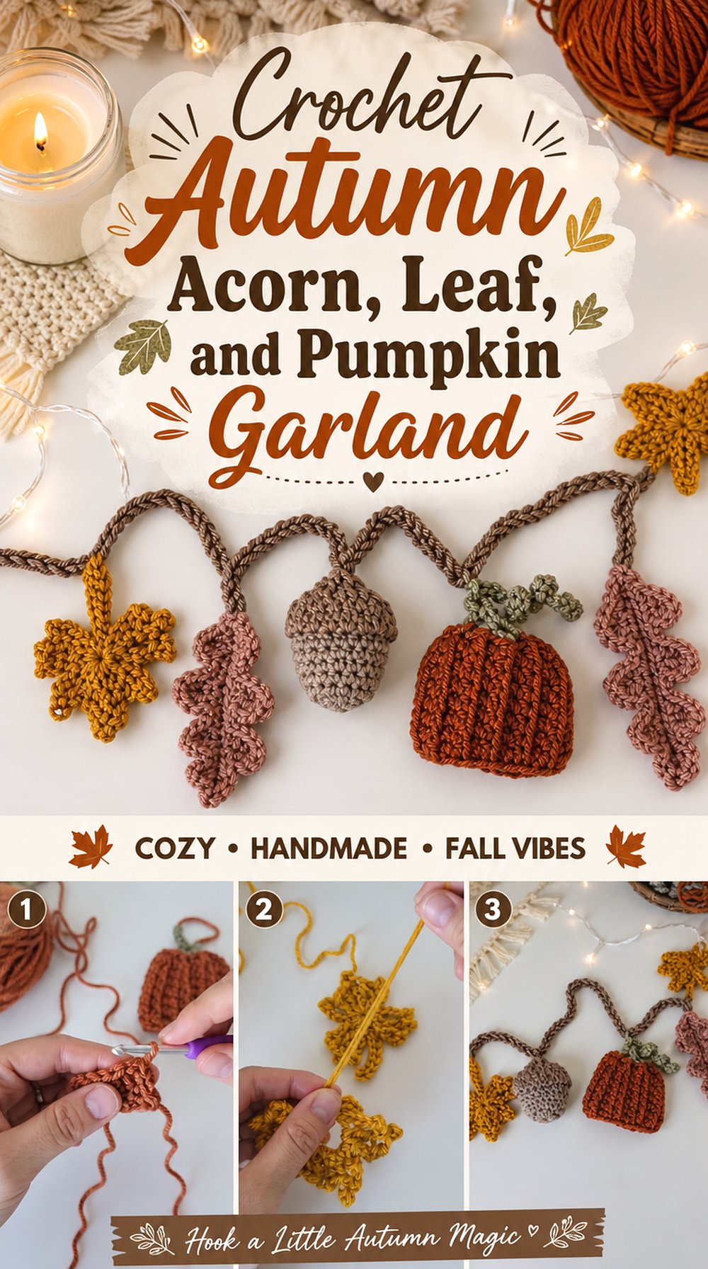 Crochet Autumn Acorn, Leaf, and Pumpkin Garland