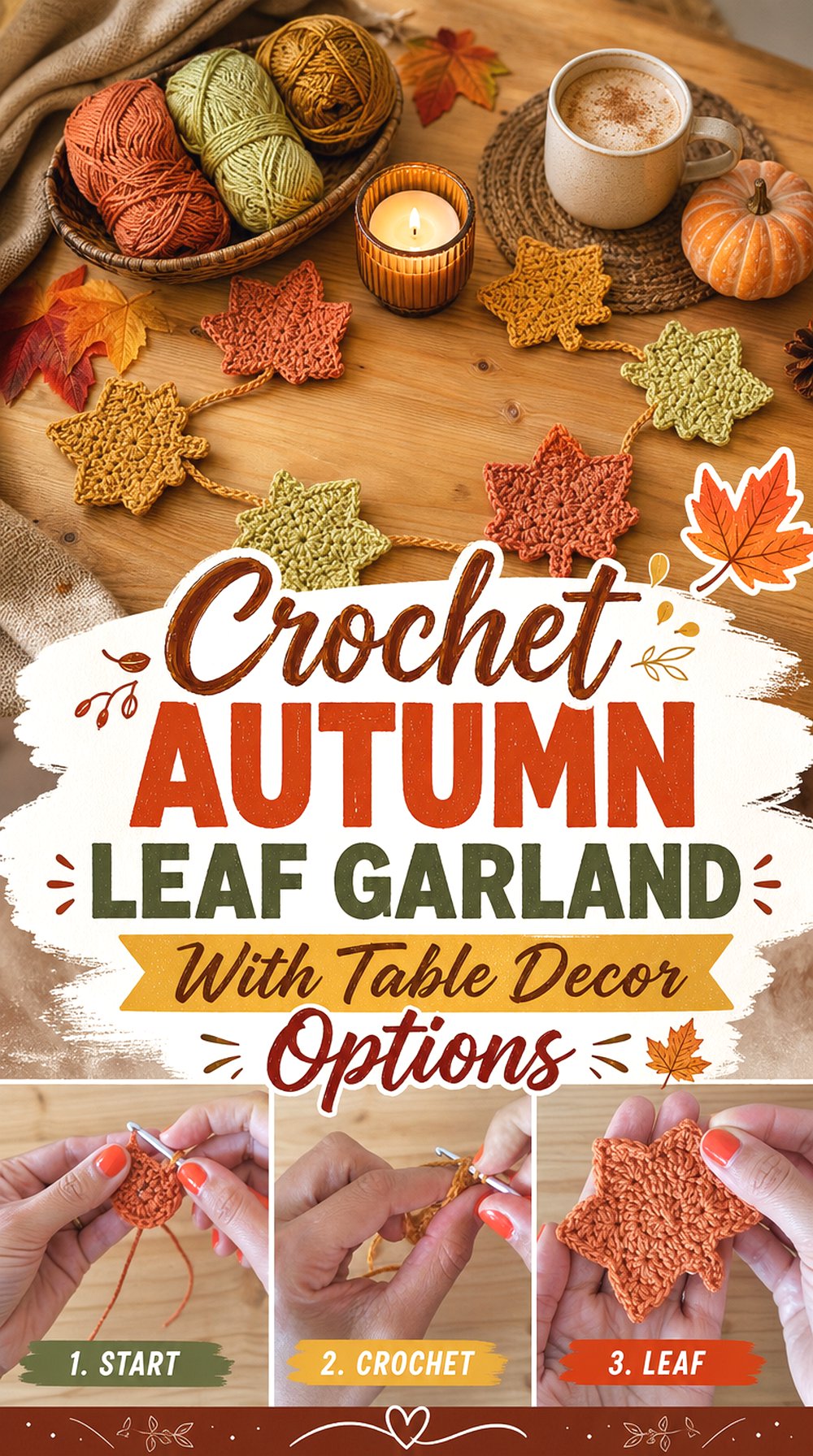 Crochet Autumn Leaf Garland With Table Decor Options