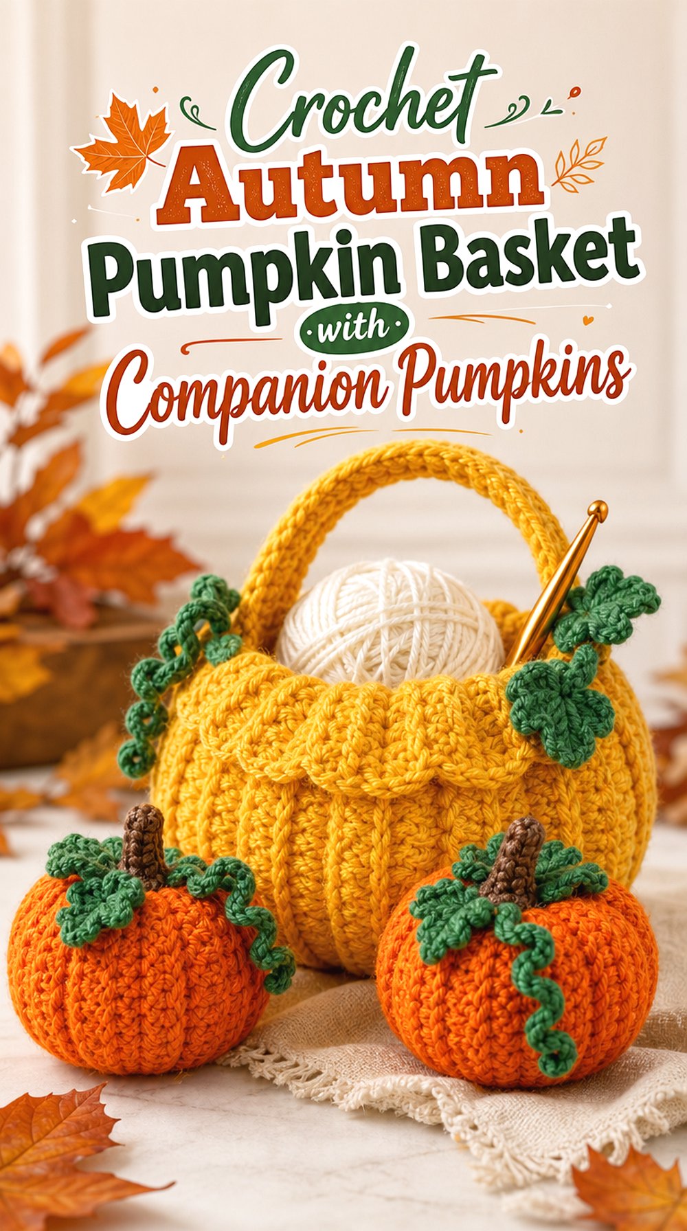 Crochet Autumn Pumpkin Basket with Companion Pumpkins