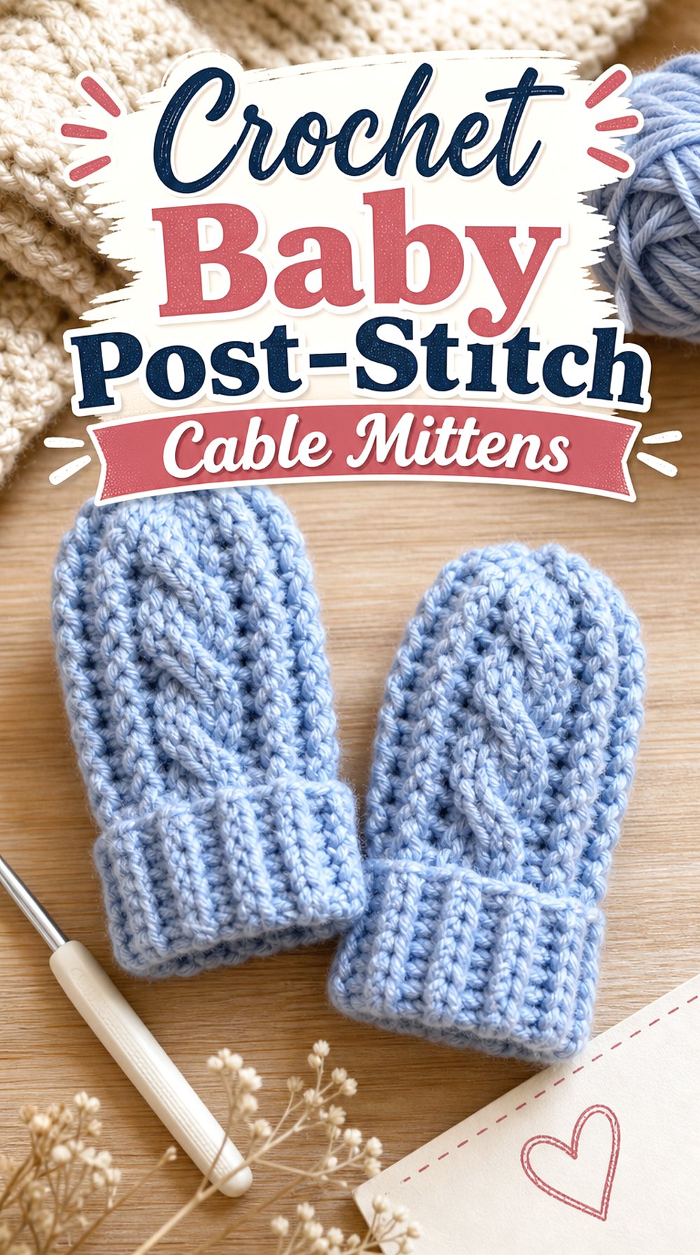 Crochet Baby Post Stitch Cable Mittens