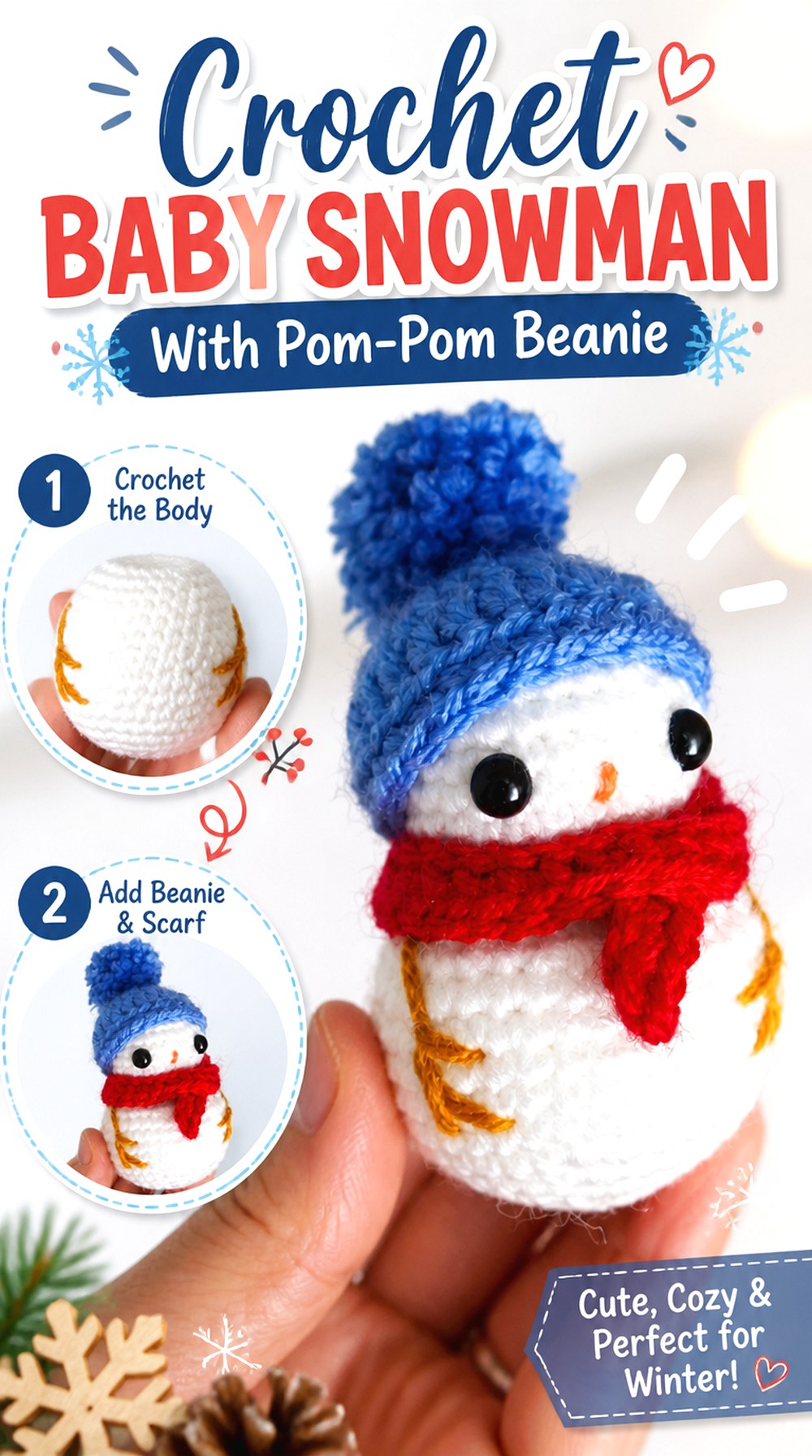 Crochet Baby Snowman With Pom Pom Beanie