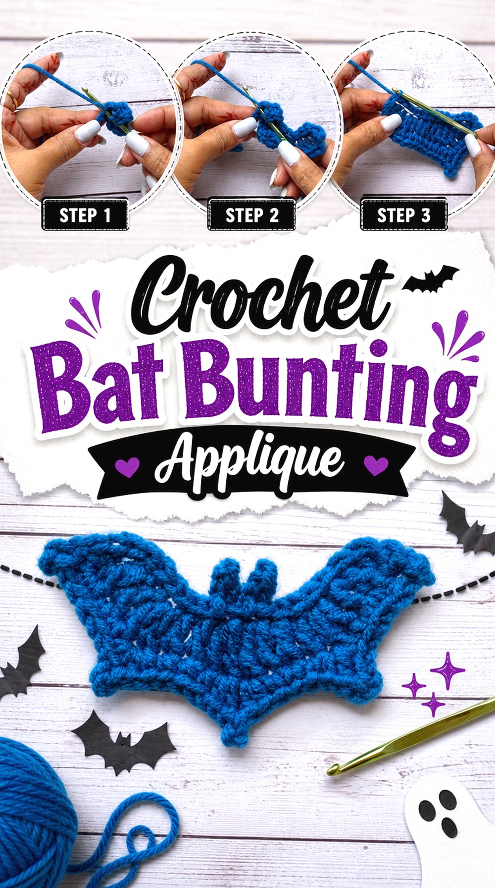 Crochet Bat Bunting Applique