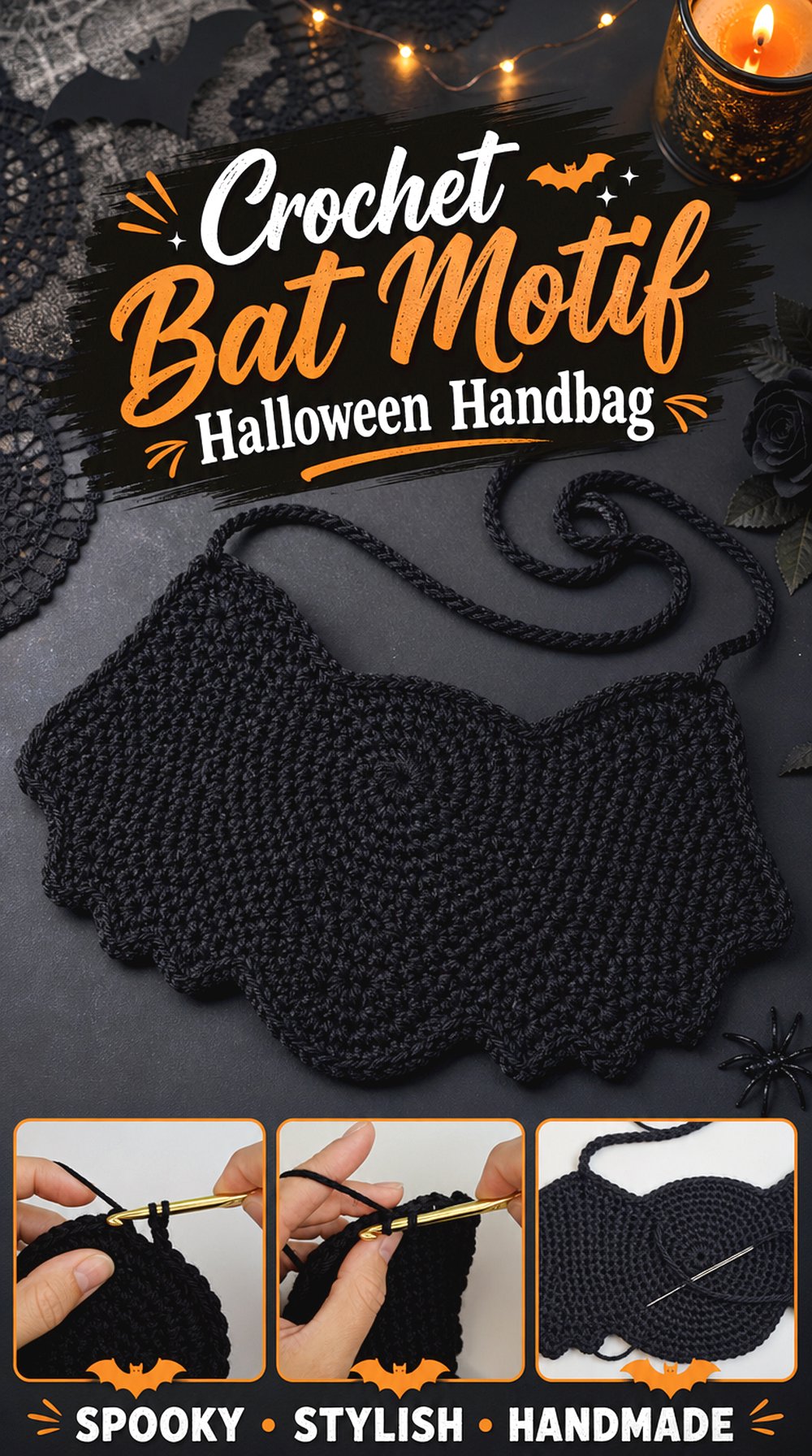 Crochet Bat Motif Halloween Handbag
