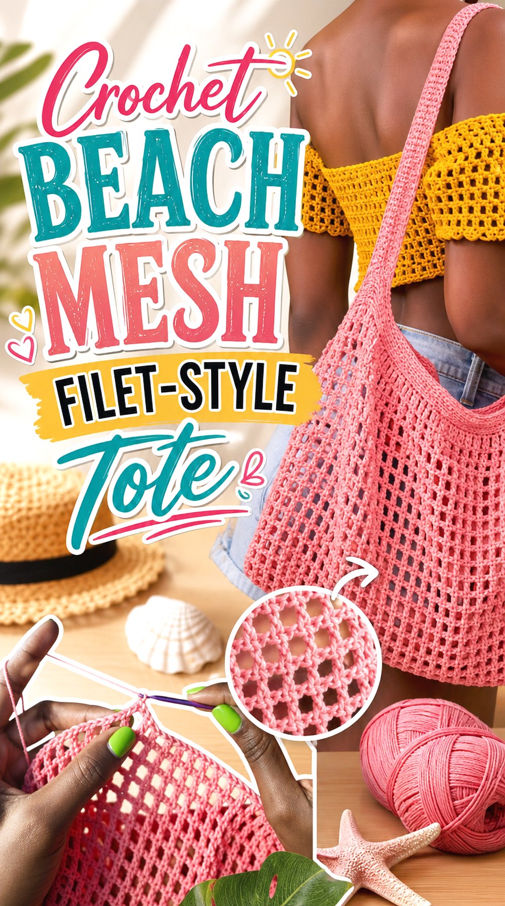 Crochet Beach Mesh Filet Style Tote