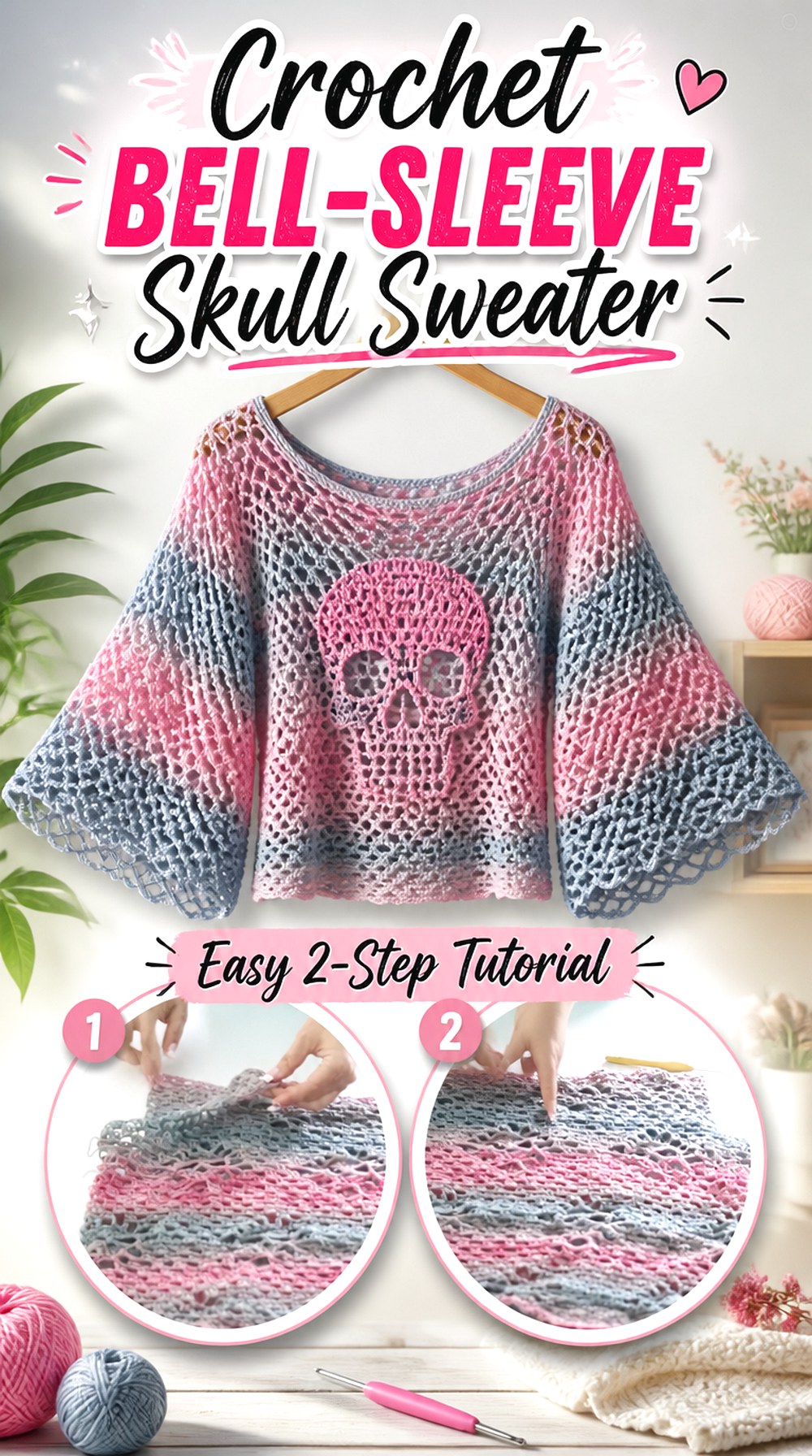 Crochet Bell Sleeve Skull Sweater