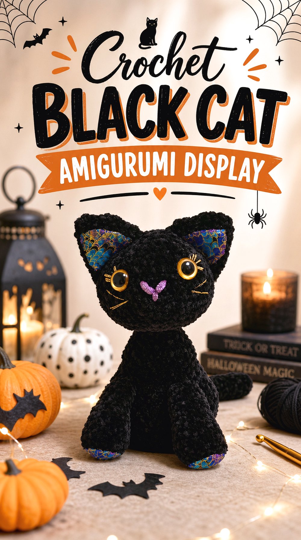 Crochet Black Cat Amigurumi Display
