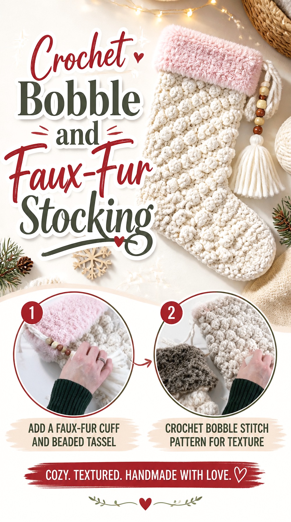Crochet Bobble and Faux Fur Stocking
