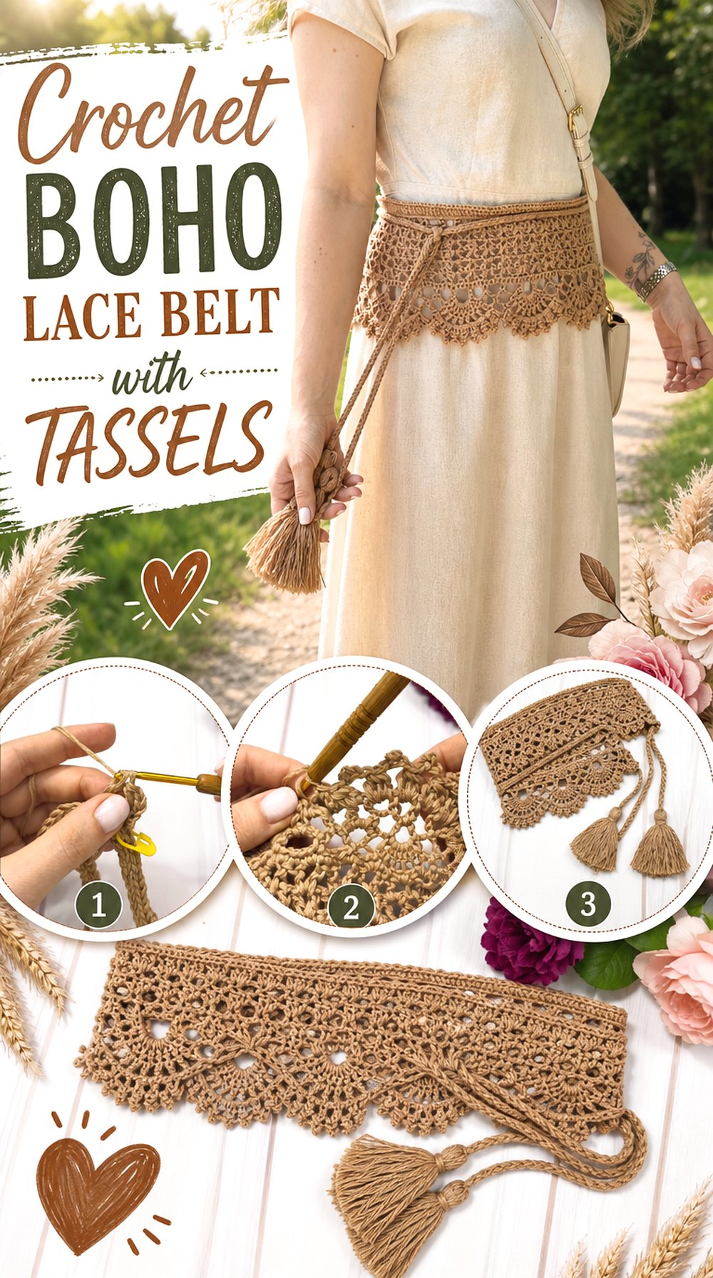 Crochet Boho Lace Belt with Tassels