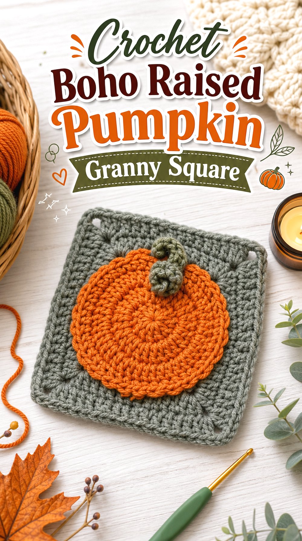 Crochet Boho Raised Pumpkin Granny Square