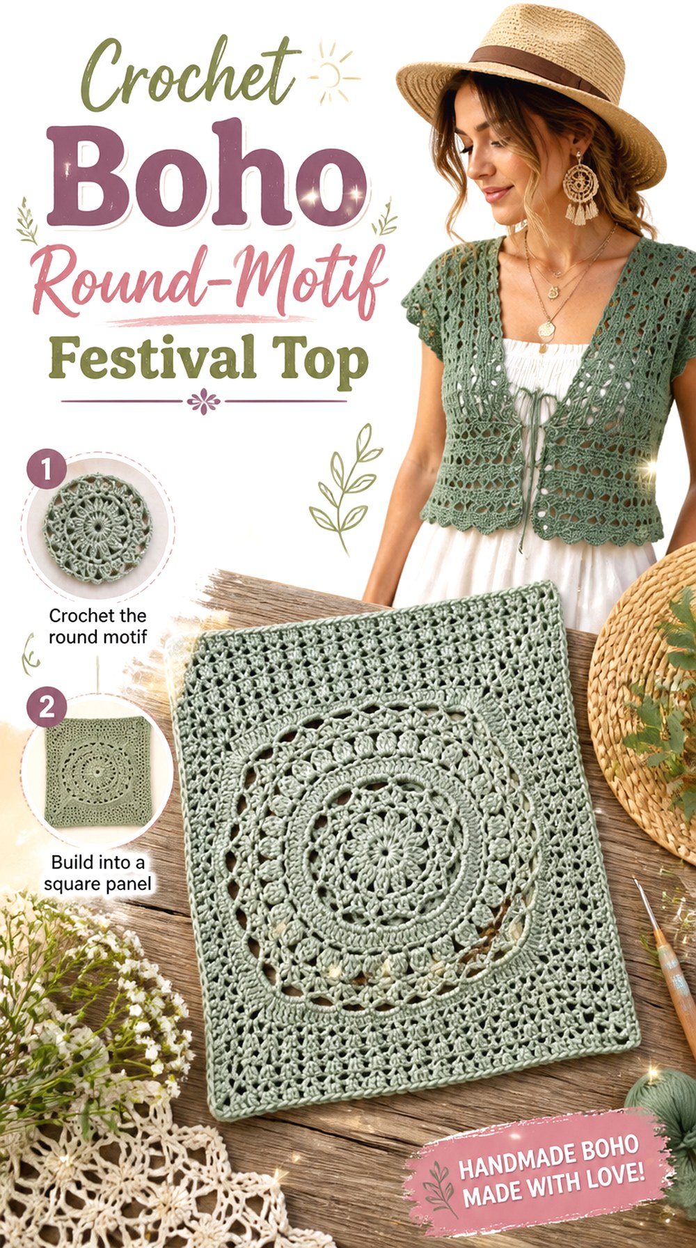 Crochet Boho Round Motif Festival Top