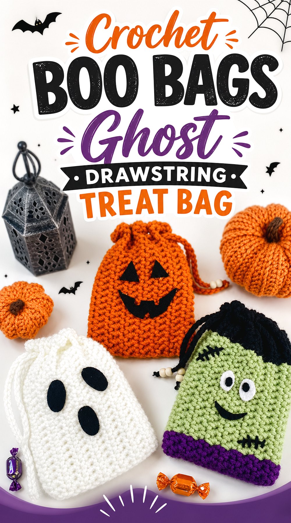 Crochet Boo Bags Ghost Drawstring Treat Bag