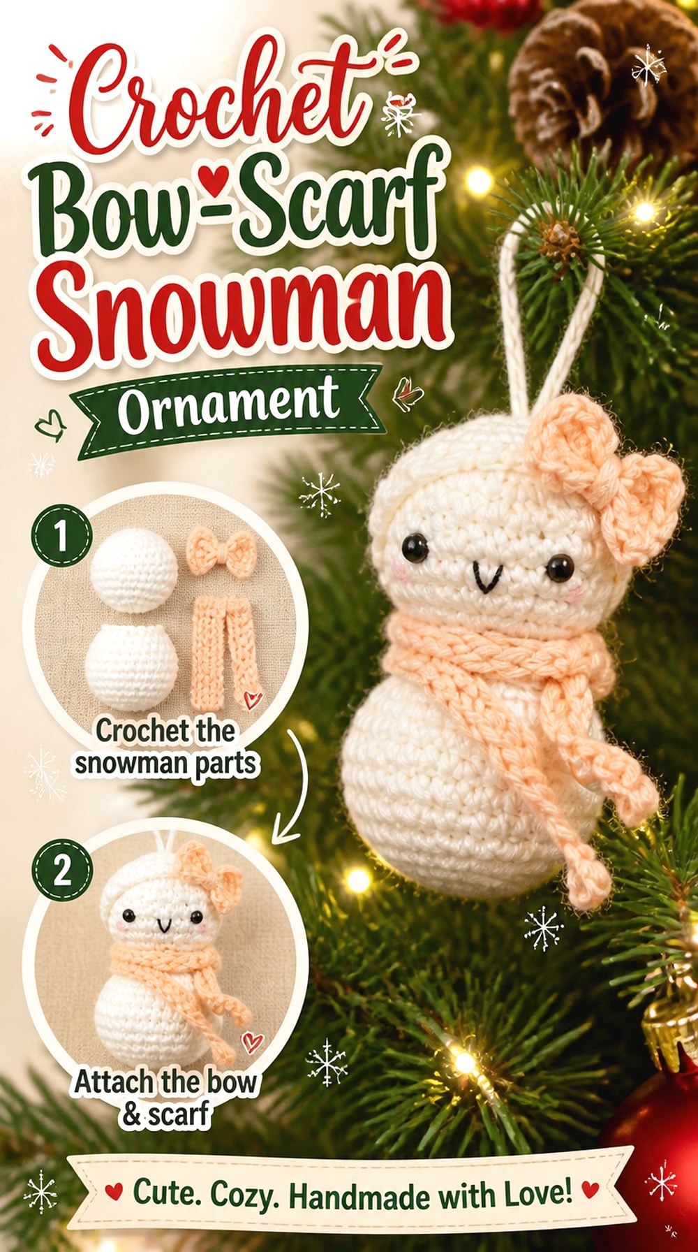 Crochet Bow Scarf Snowman Ornament
