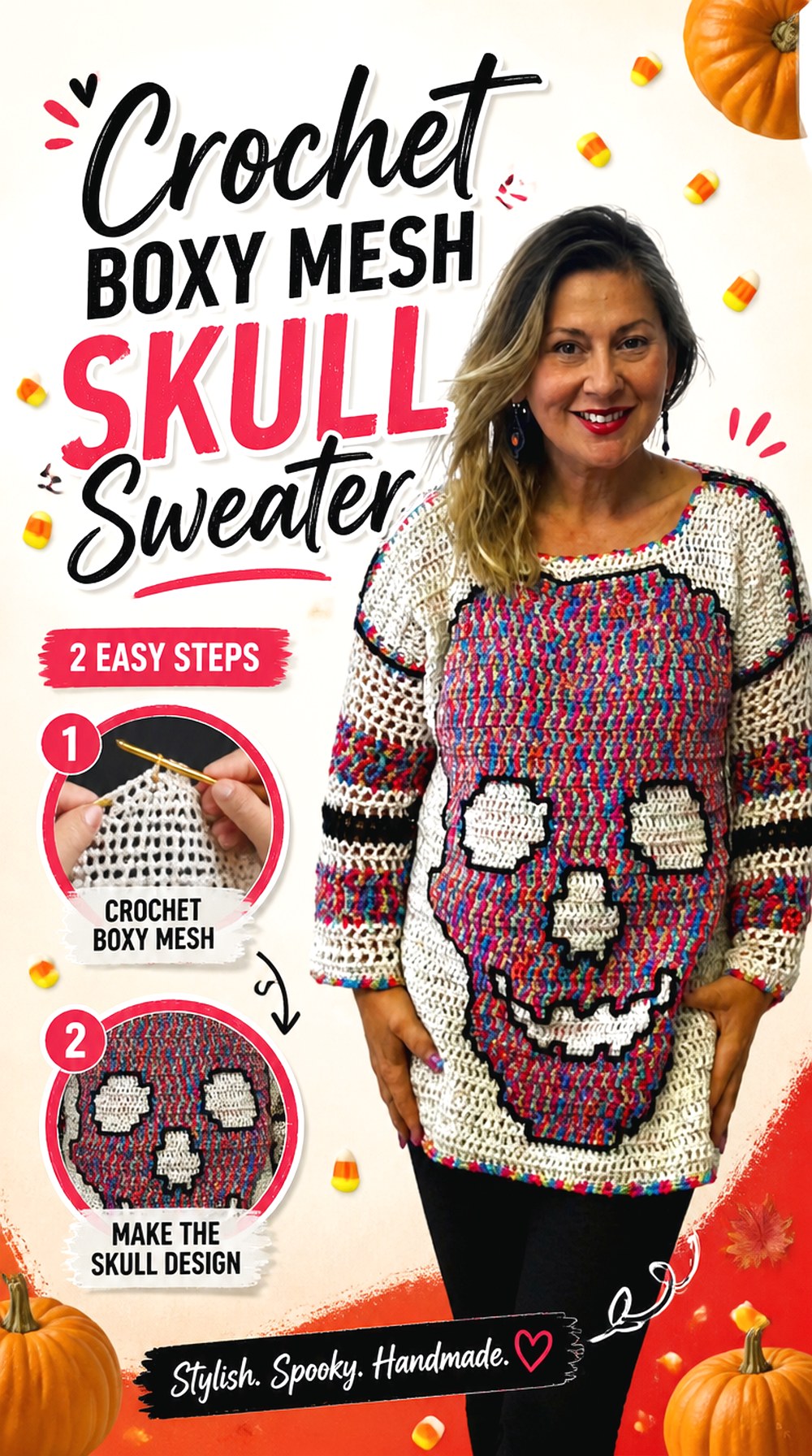 Crochet Boxy Mesh Skull Sweater