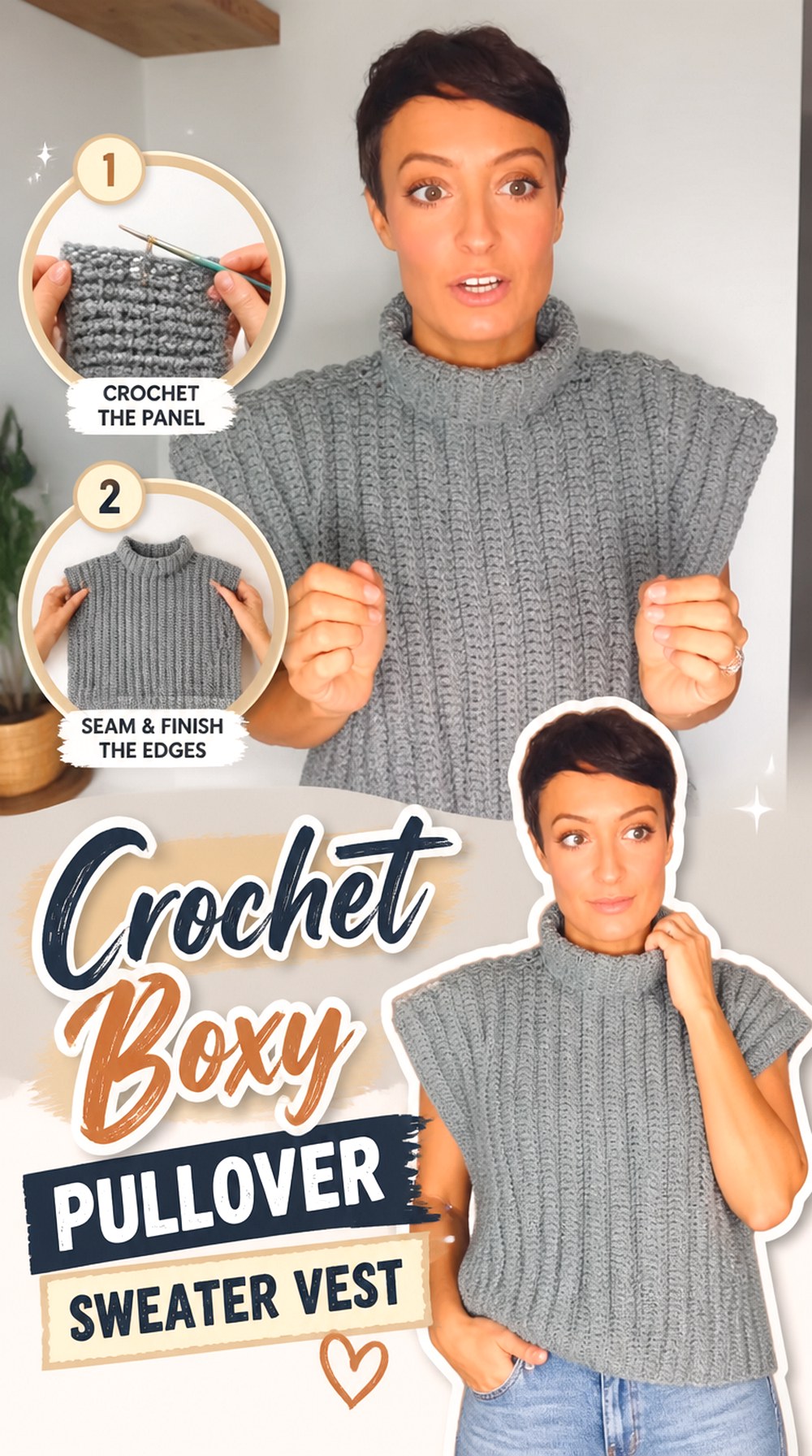 Crochet Boxy Pullover Sweater Vest