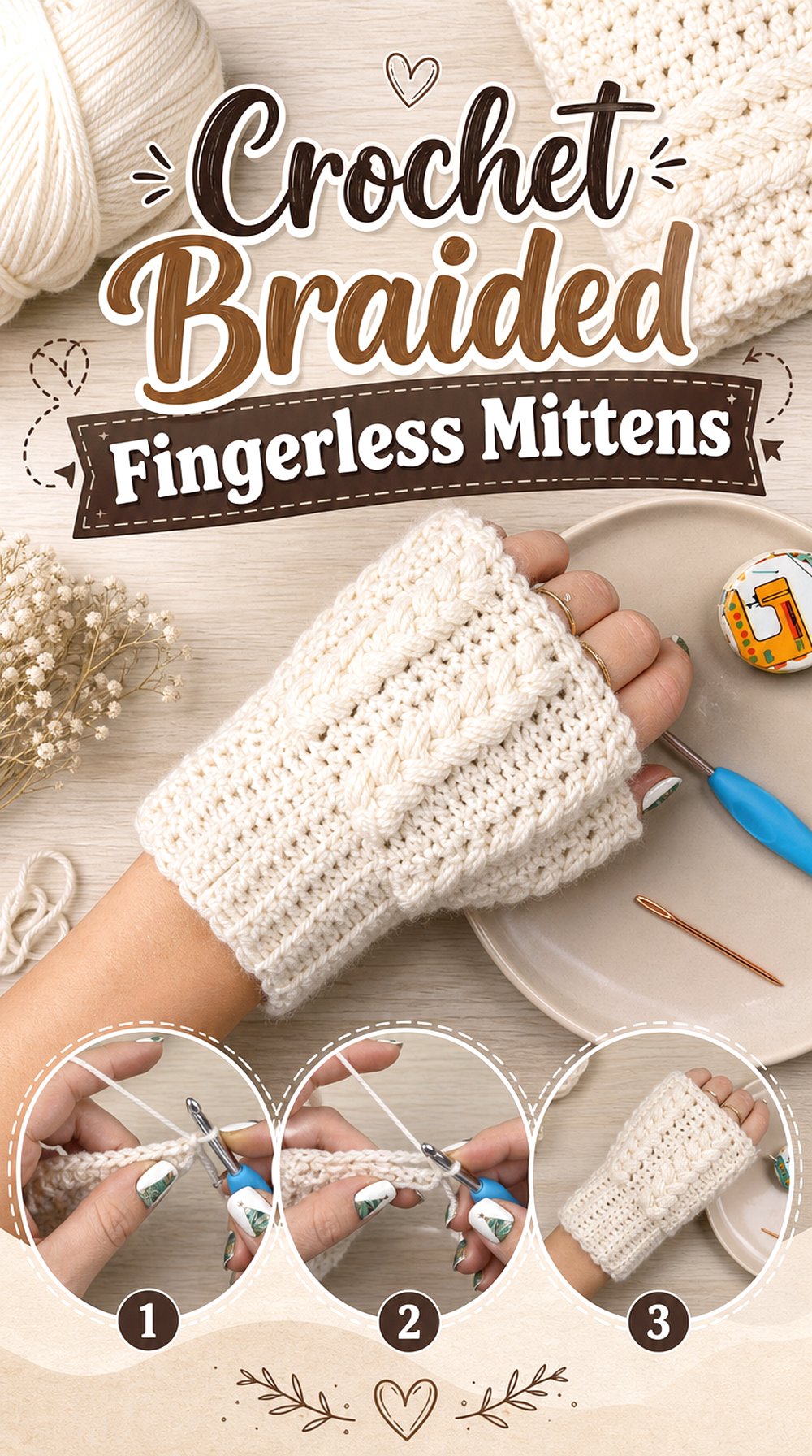 Crochet Braided Fingerless Mittens
