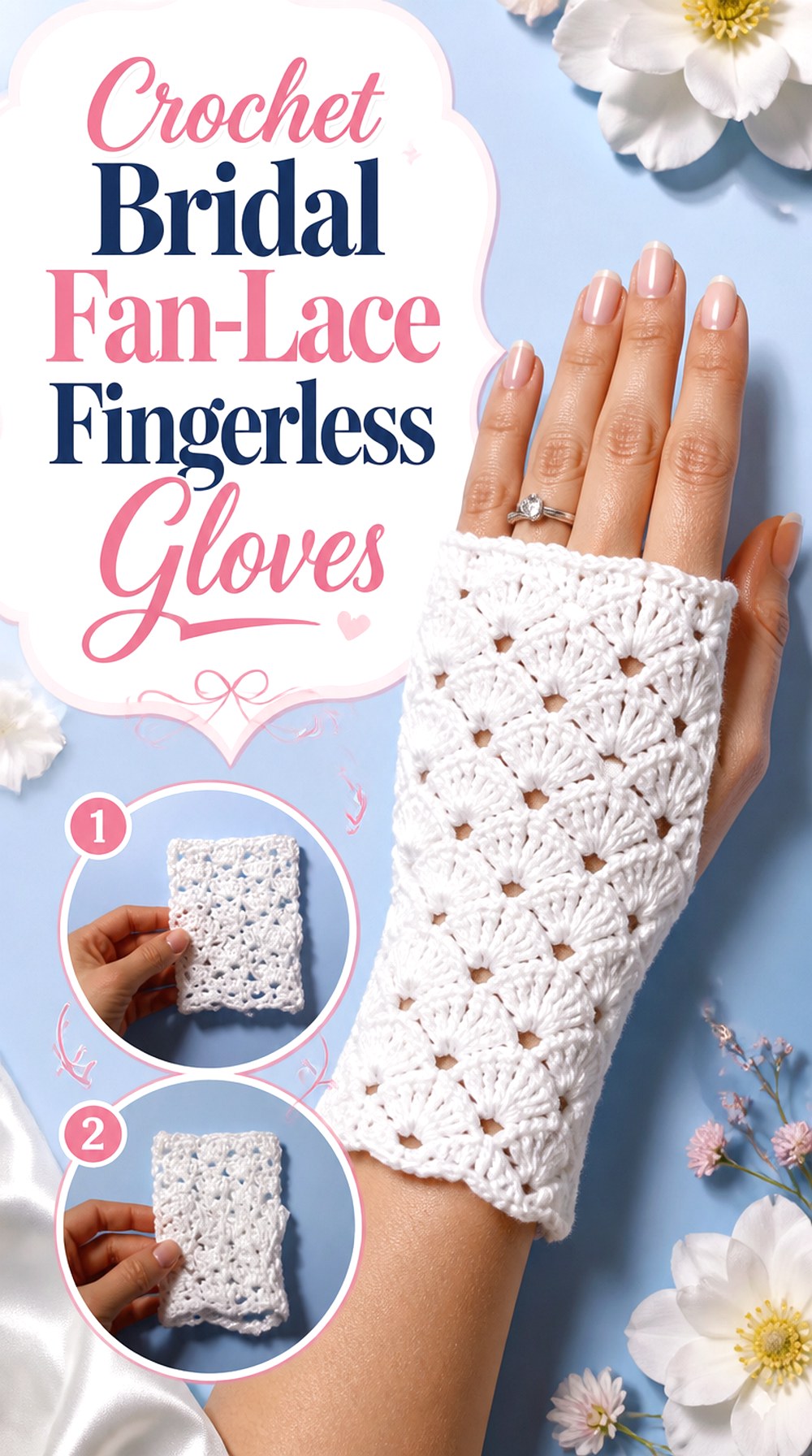 Crochet Bridal Fan Lace Fingerless Gloves
