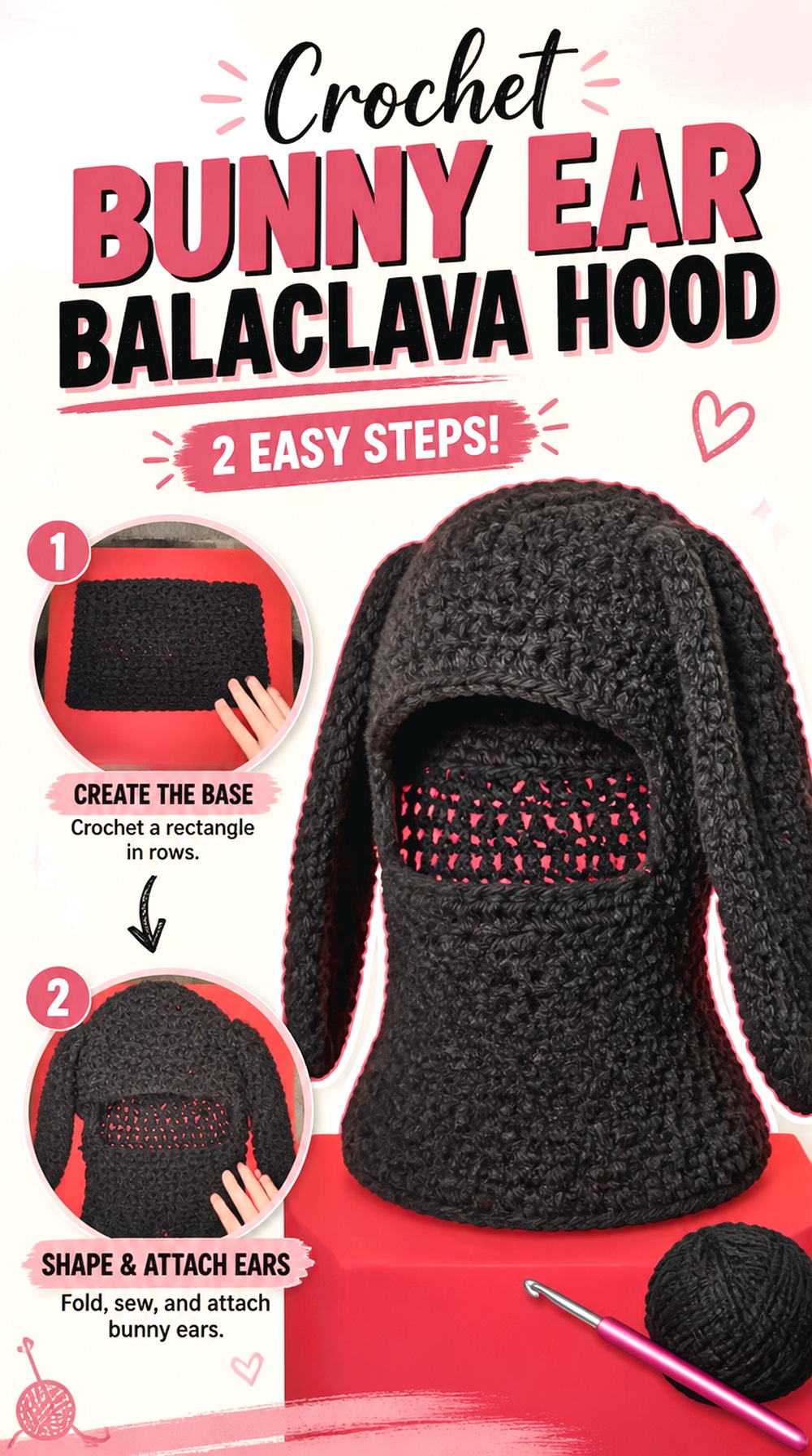 Crochet Bunny Ear Balaclava Hood