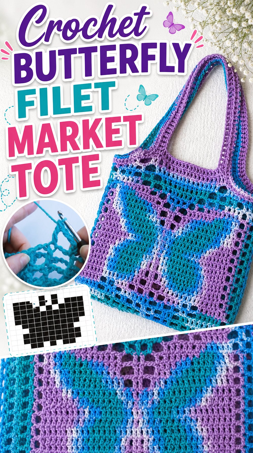 Crochet Butterfly Filet Market Tote