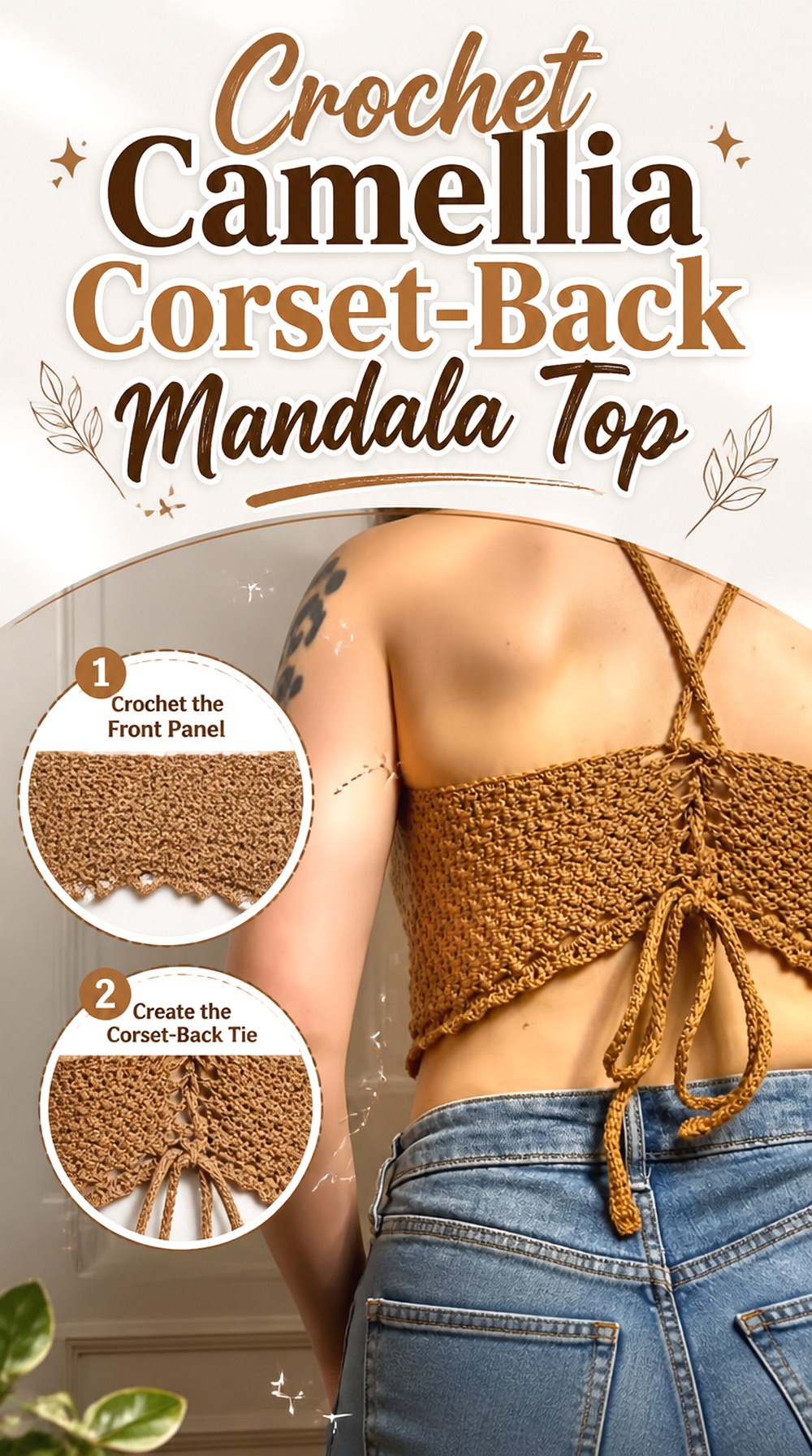 Crochet Camellia Corset Back Mandala Top