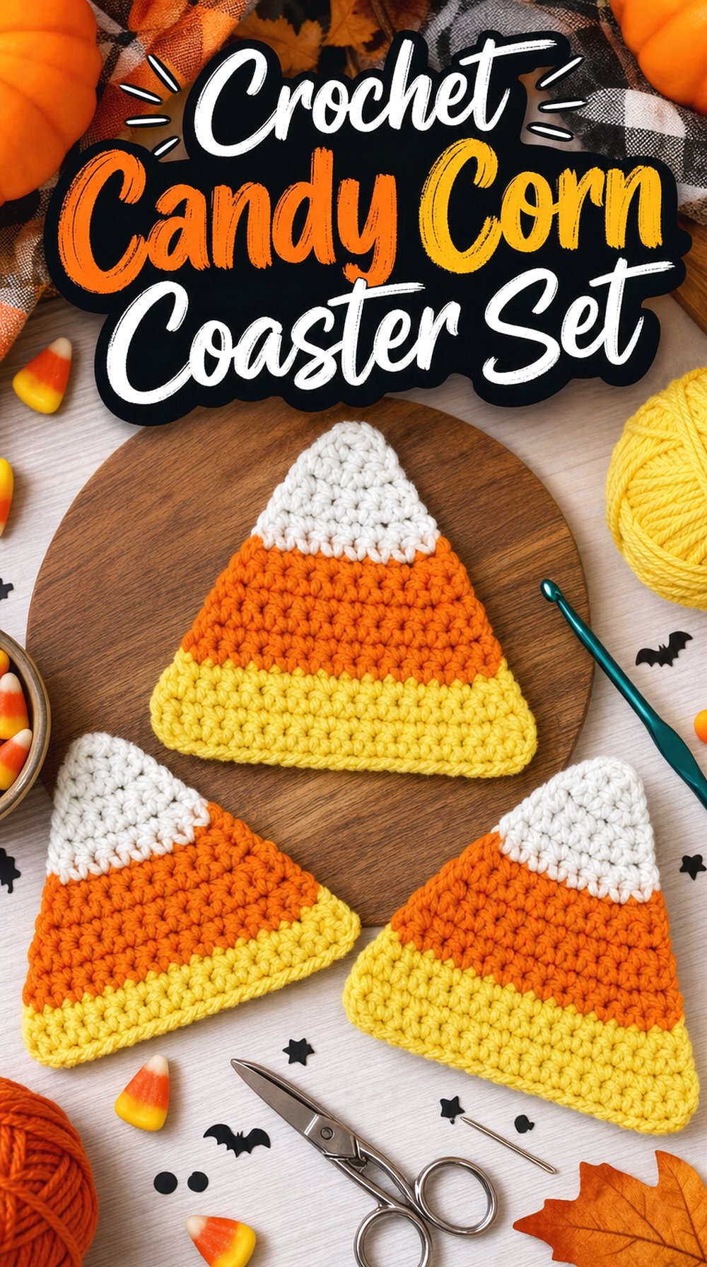 Crochet Candy Corn Coaster Set