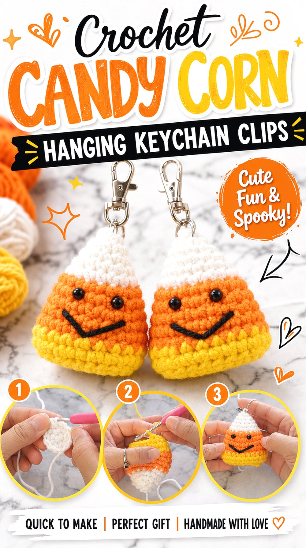 Crochet Candy Corn Hanging Keychain Clips