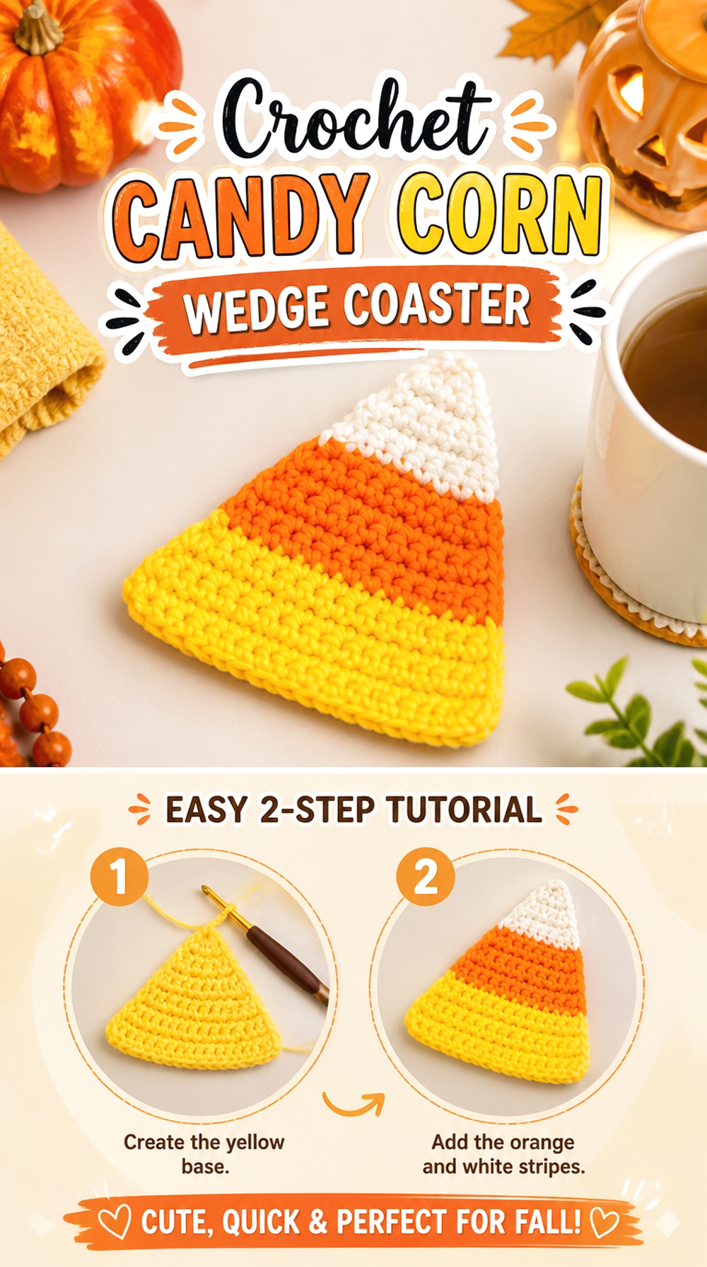 Crochet Candy Corn Wedge Coaster