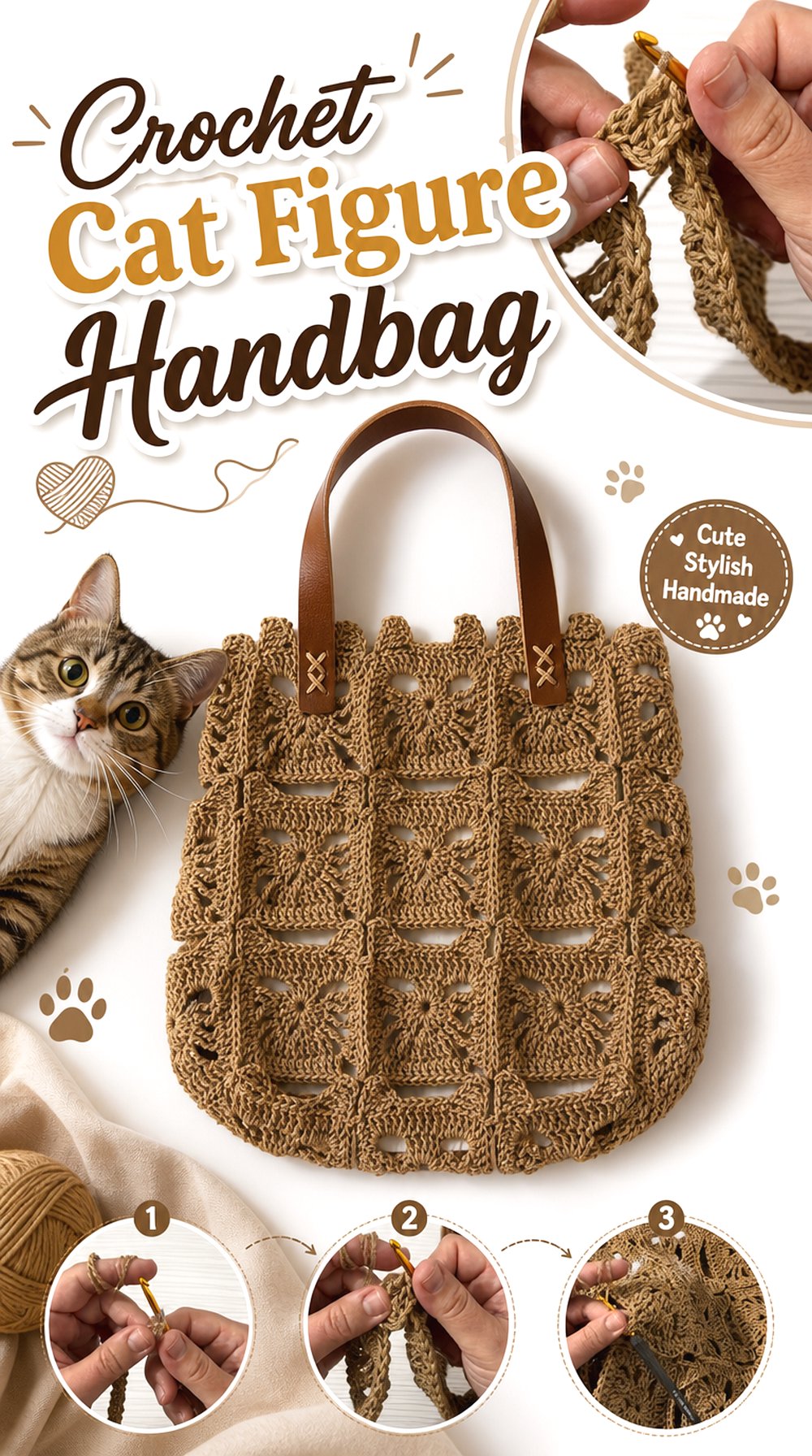 Crochet Cat Figure Handbag