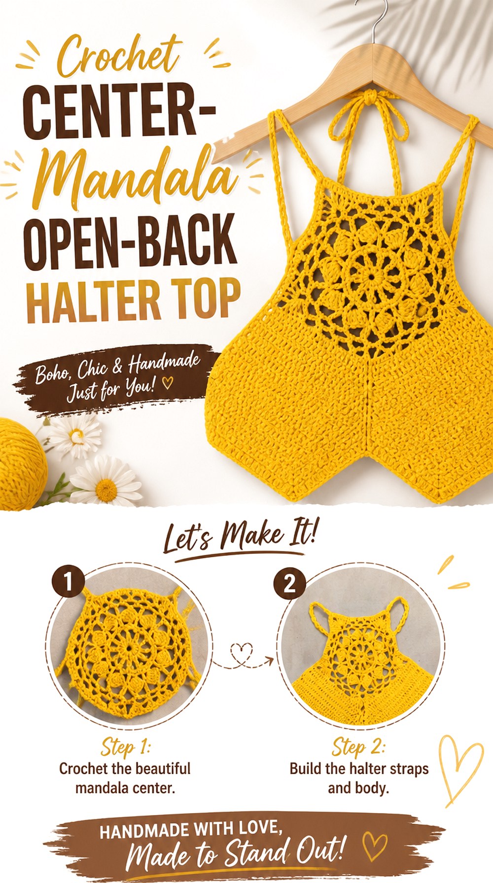 Crochet Center Mandala Open Back Halter Top