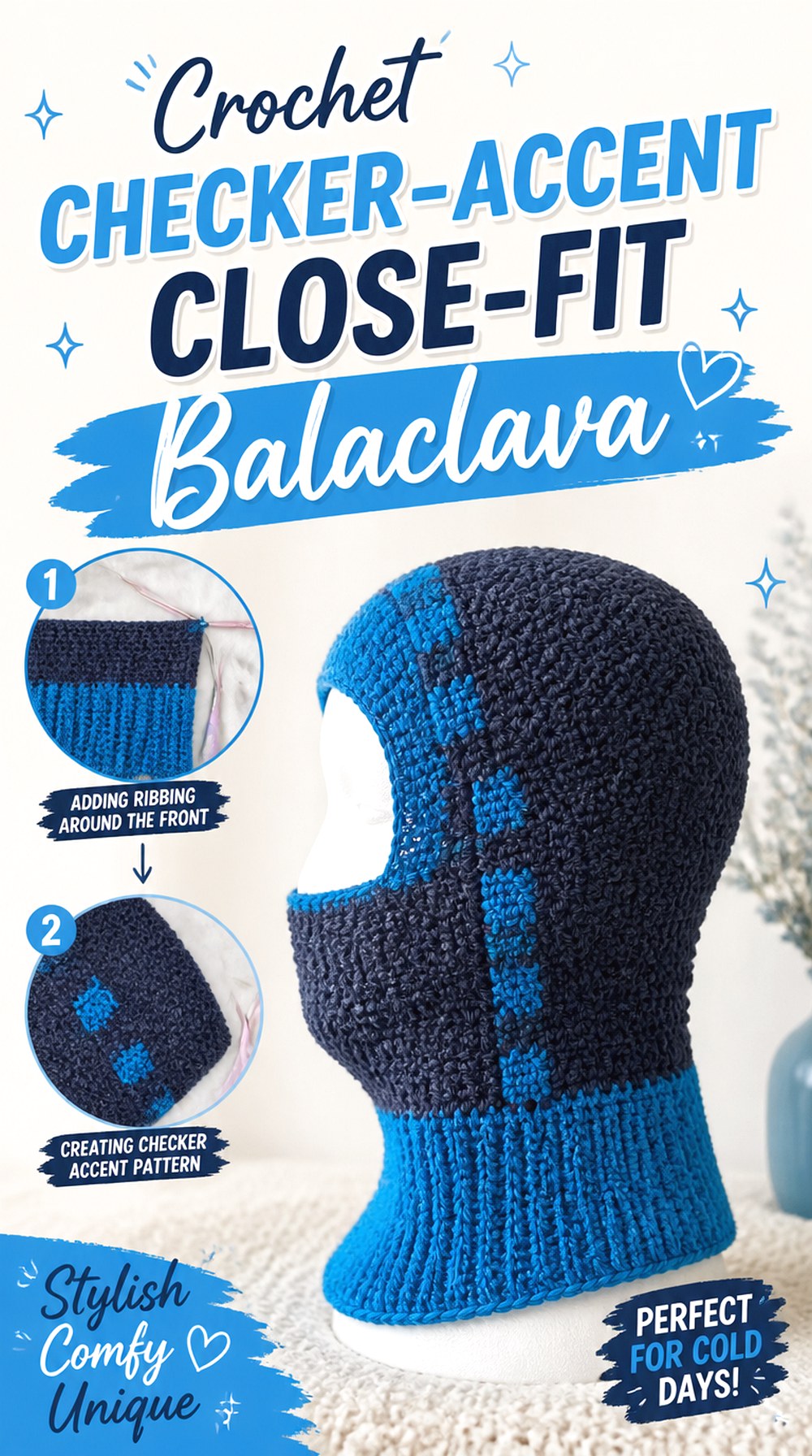 Crochet Checker Accent Close Fit Balaclava