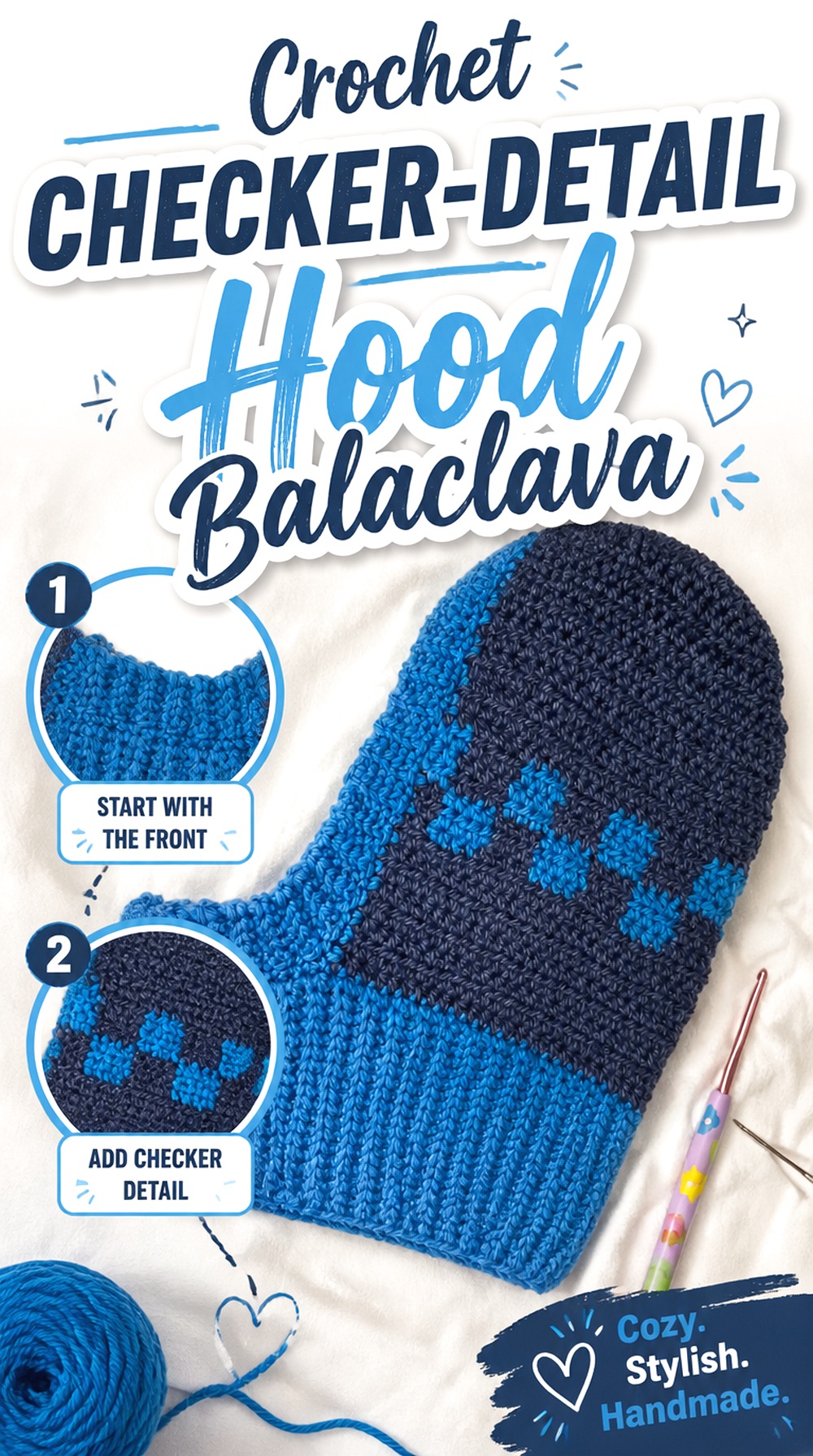 Crochet Checker Detail Hood Balaclava